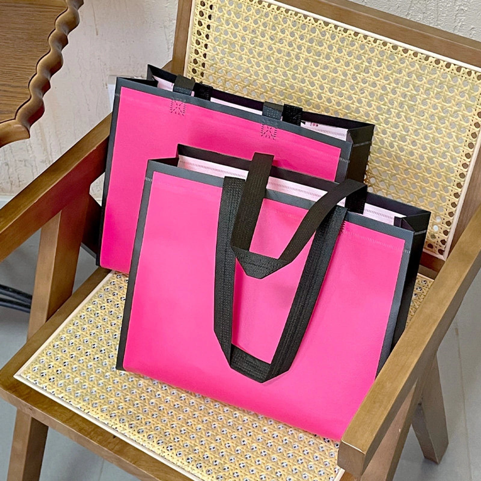 Laminated Non-Woven Tote Bags — 4 Styles — Dragon Fruit PinkPlain