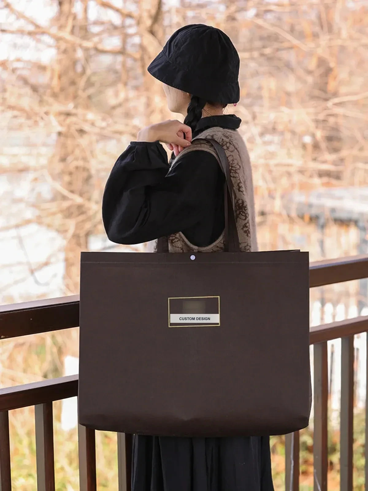Large-Capacity Coffee-Brown Non-Woven Tote Bags — 5 Styles product view 2