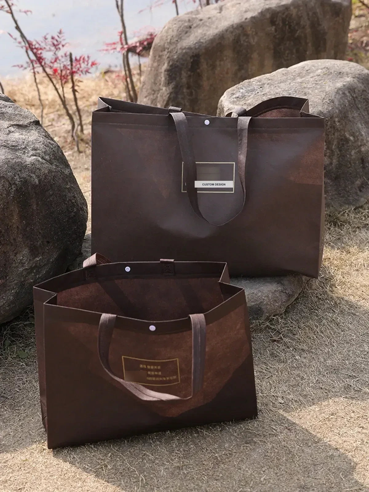 Large-Capacity Coffee-Brown Non-Woven Tote Bags — 5 Styles product view 5