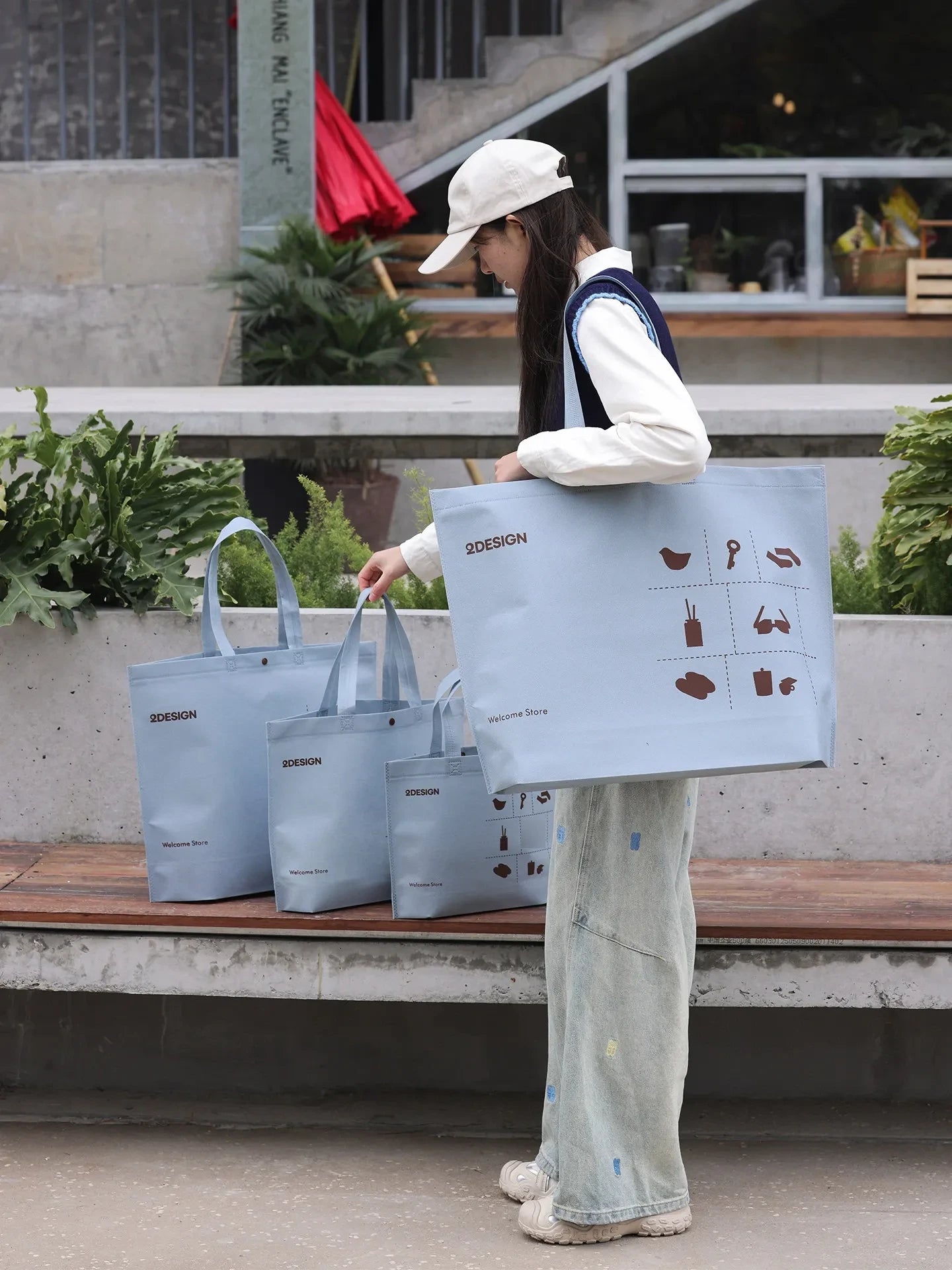 Large-Capacity Haze-Blue Non-Woven Tote Bags — 14 Styles product view 1