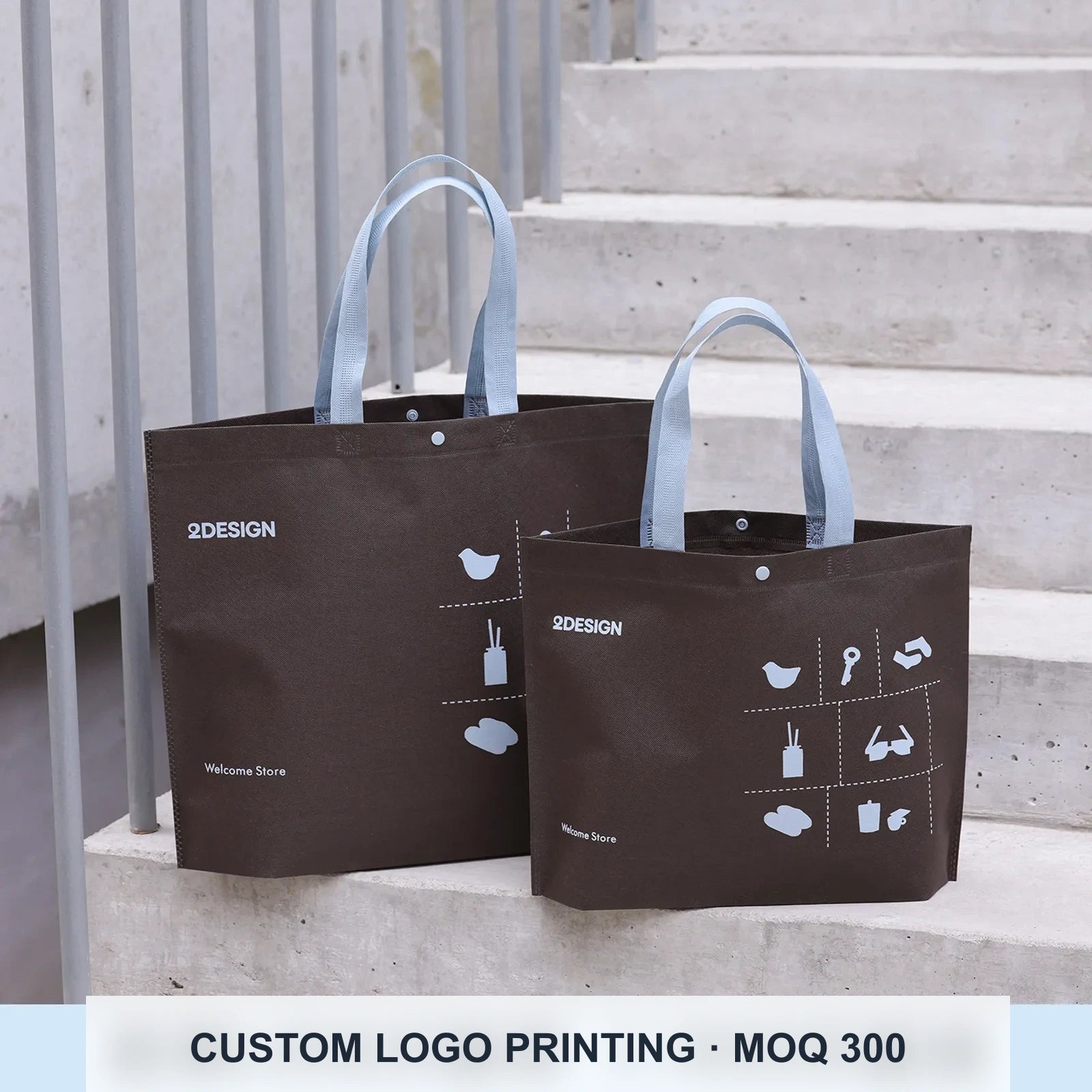 Large-Capacity Haze-Blue Non-Woven Tote Bags — 14 Styles — Large — Capacity — Coffee Brown & Blue