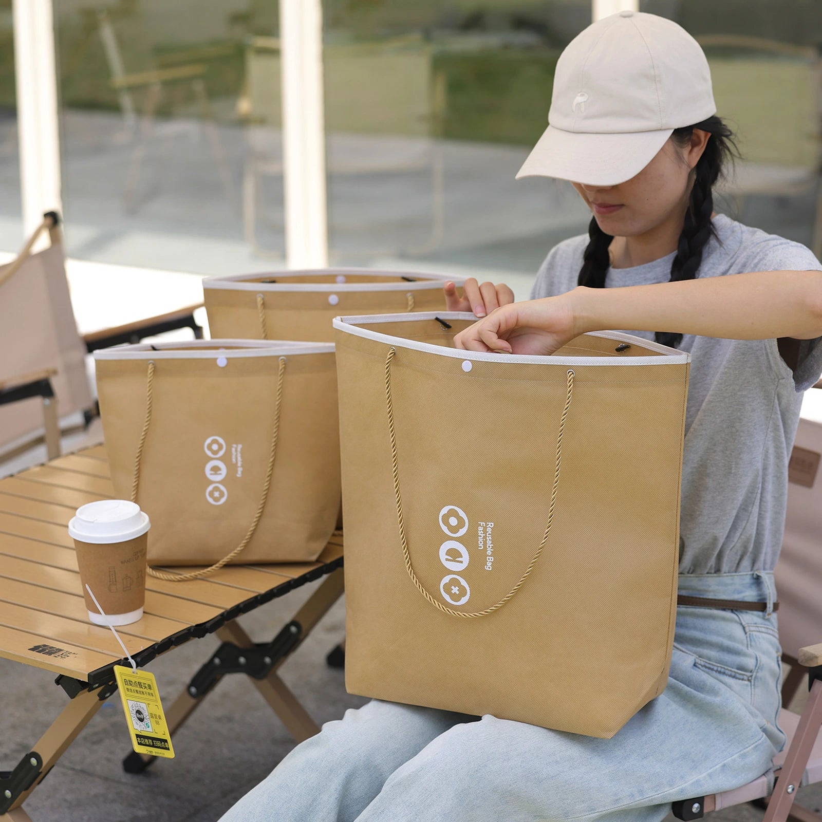 Large-Capacity Non-Woven Garment Packaging Bags — 8 Styles — Stitched — Khaki