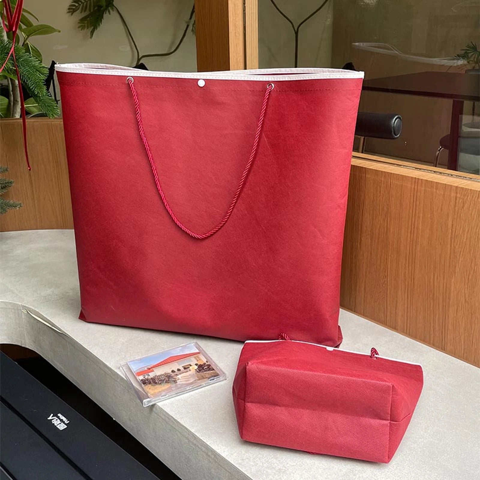 Large-Capacity Non-Woven Tote Bags — 10 Styles — Bucket Tote — Ancora Red Plain
