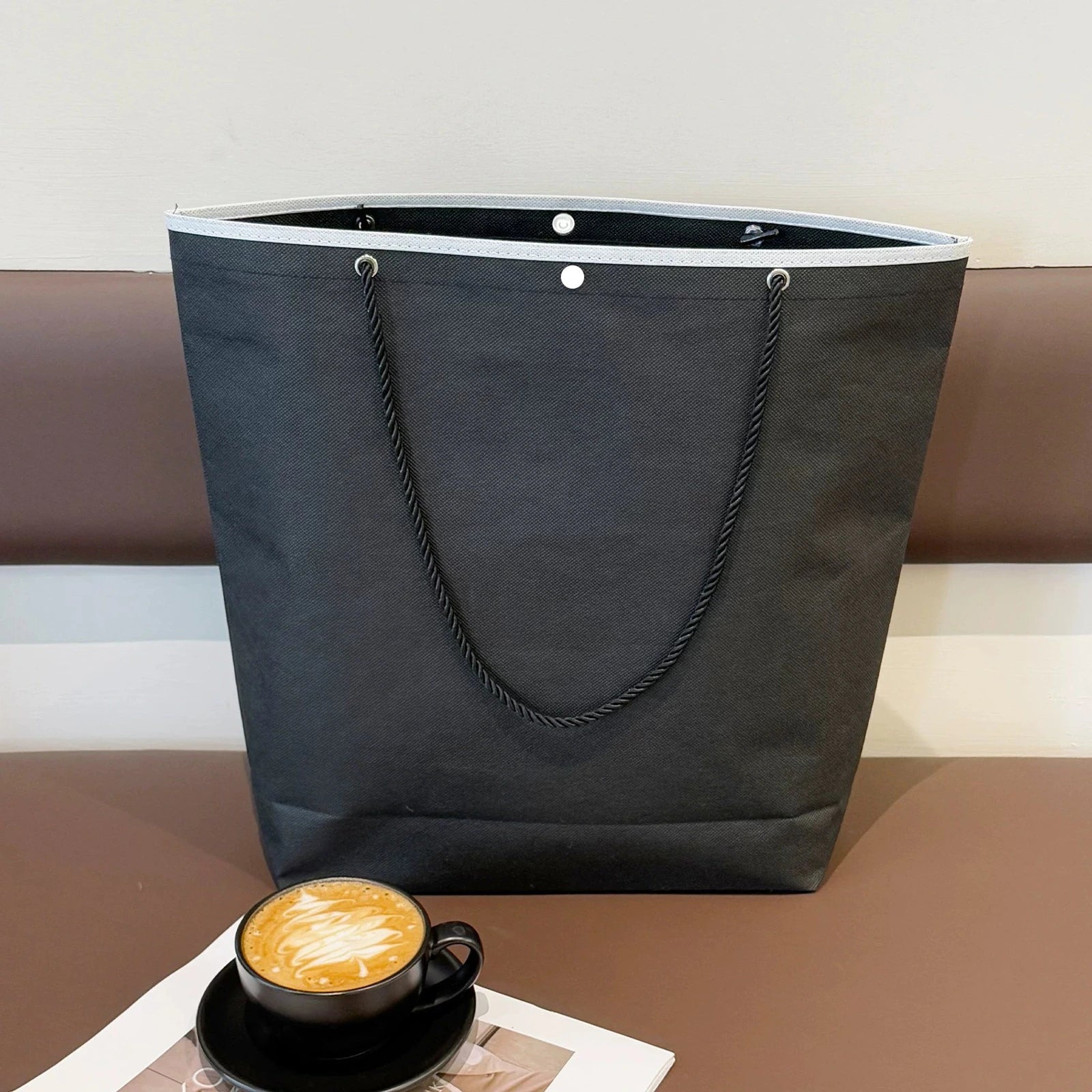 Large-Capacity Non-Woven Tote Bags — 10 Styles — Bucket Tote — Black Plain