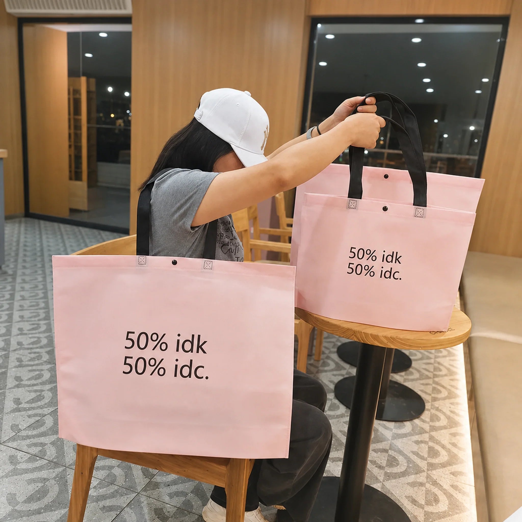 Pink 50% Print large-capacity non-woven tote bags — 11 styles