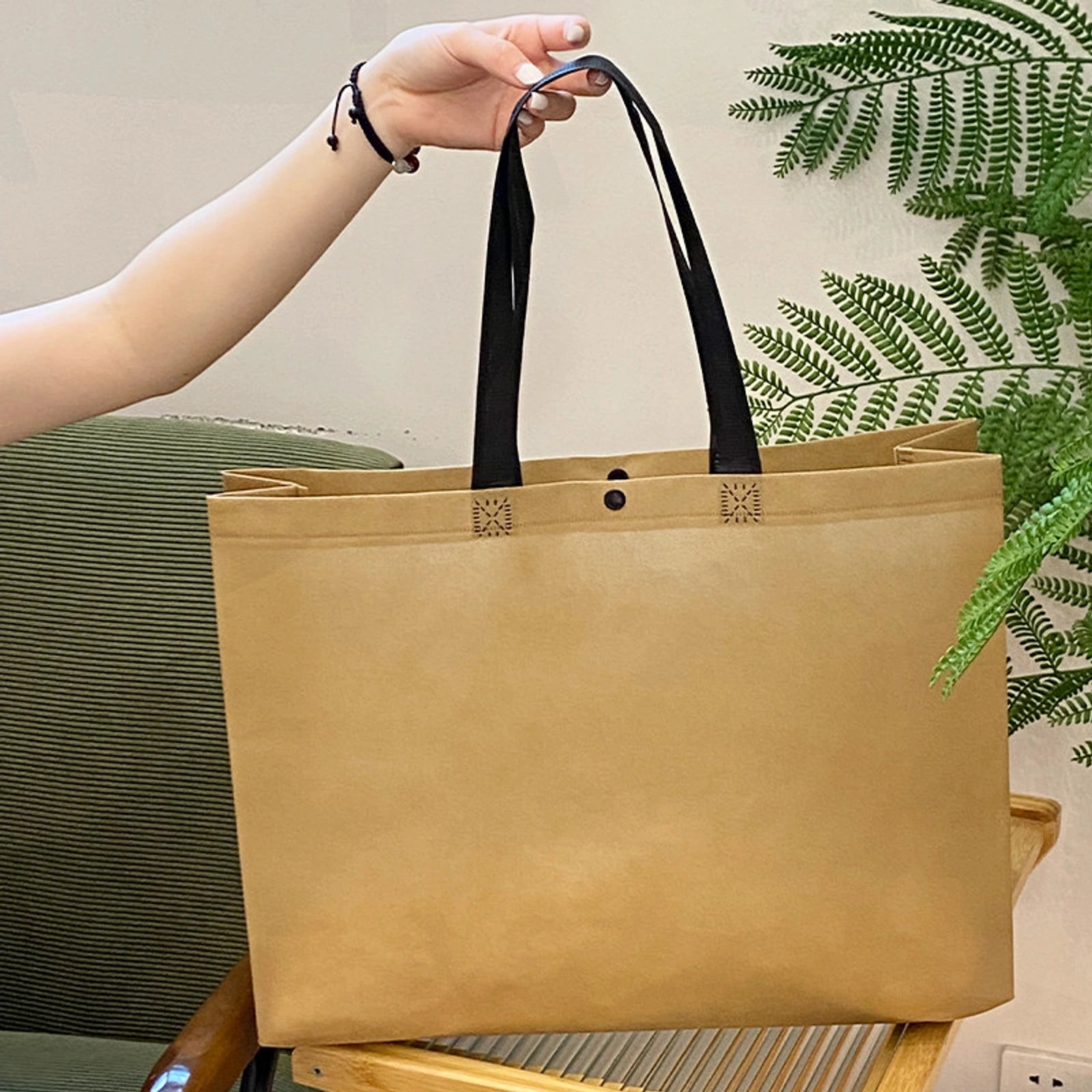 Large-Capacity Non-Woven Tote Bags — 12 Styles — Brown Plain Tote