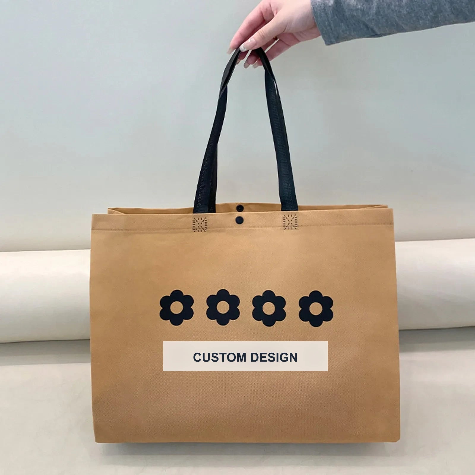 Large-Capacity Non-Woven Tote Bags — 16 Styles — Blossom Print Brown Shoulder Carry