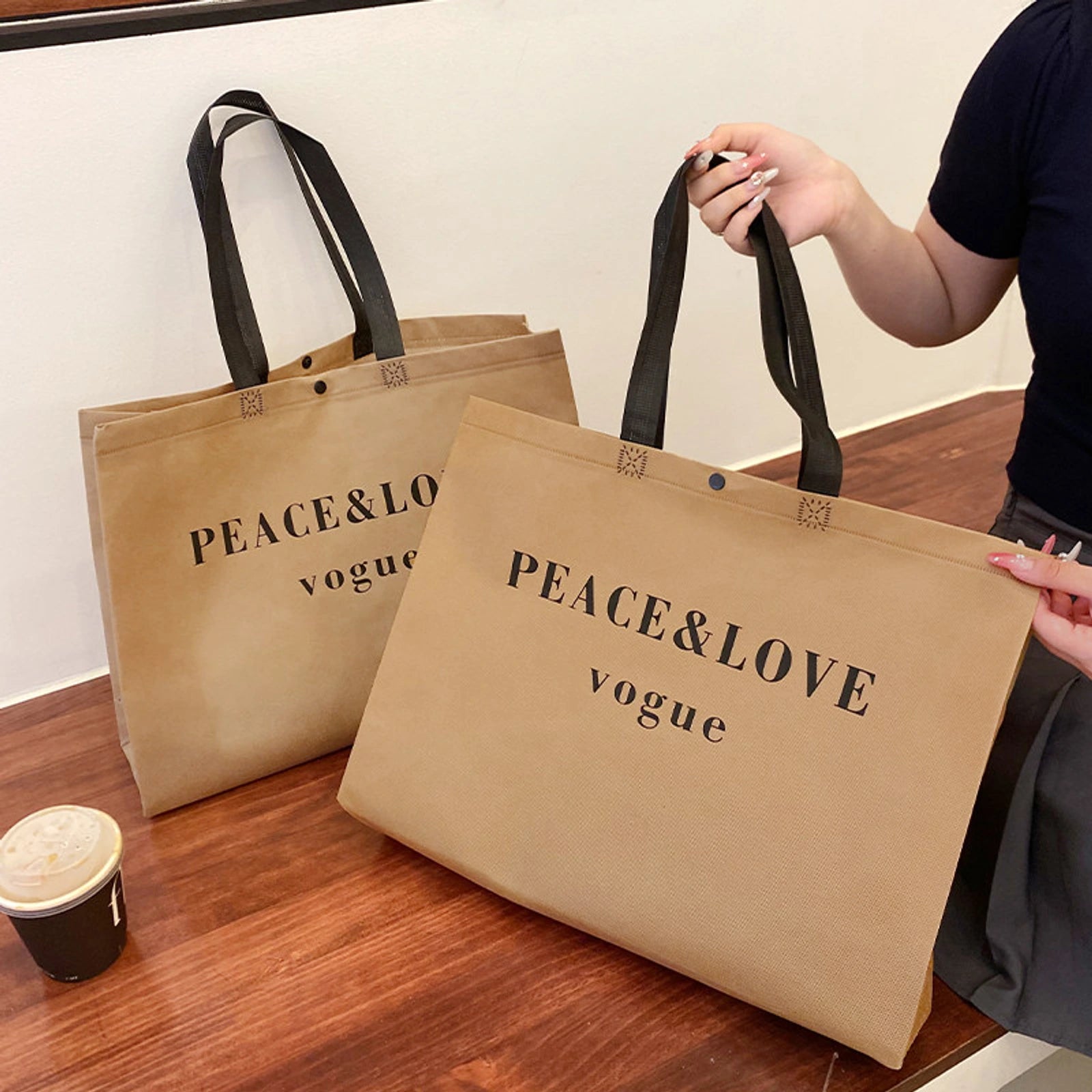 Large-Capacity Non-Woven Tote Bags — 16 Styles — PEACE&LOVEBrown Shoulder Carry