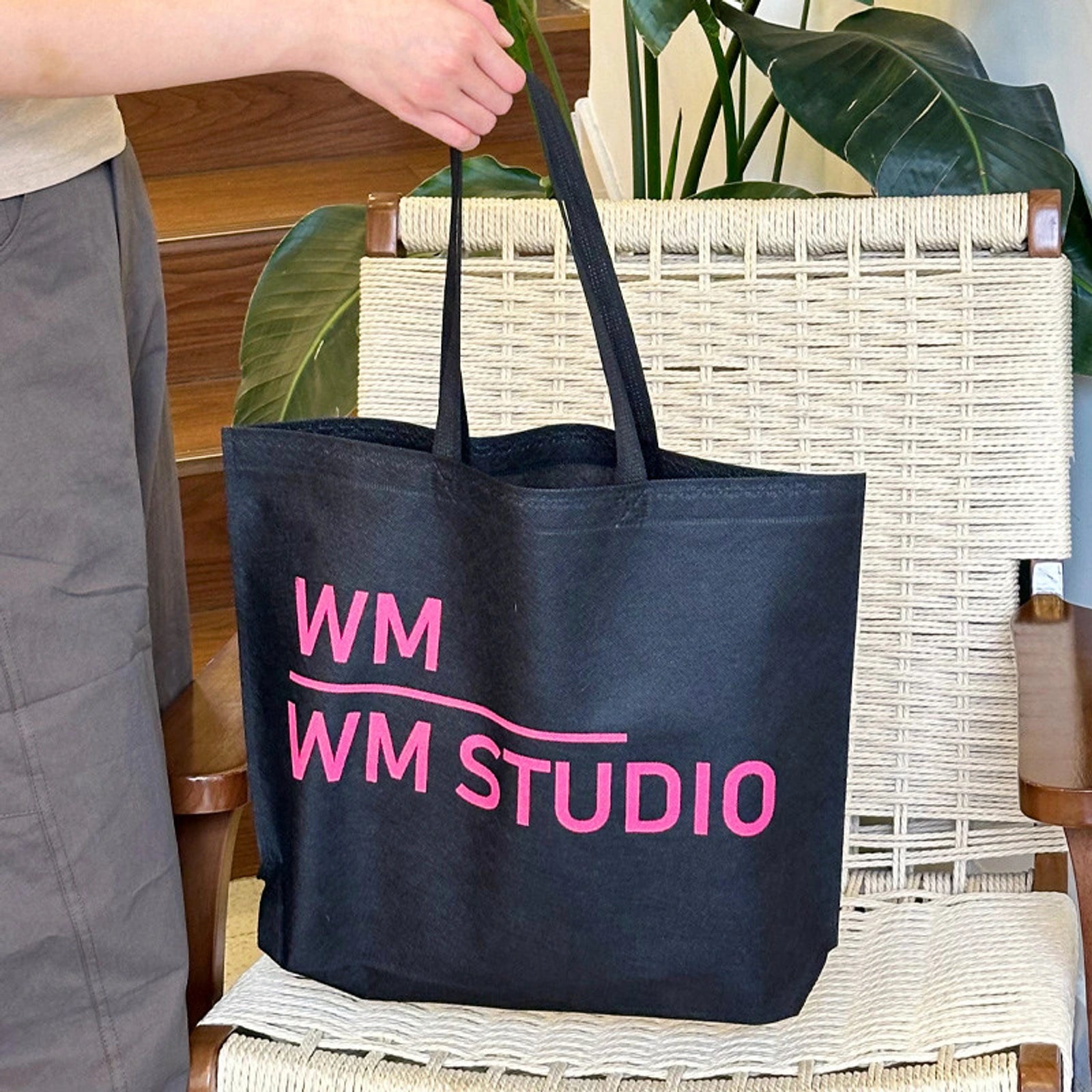 Large-Capacity Non-Woven Tote Bags — 2 Styles — Black — WM Print, No Side Gusset