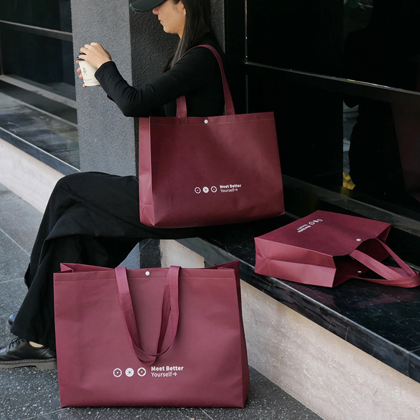 Large-Capacity Non-Woven Tote Bags — 2 Styles — Gusseted — Ancora Red