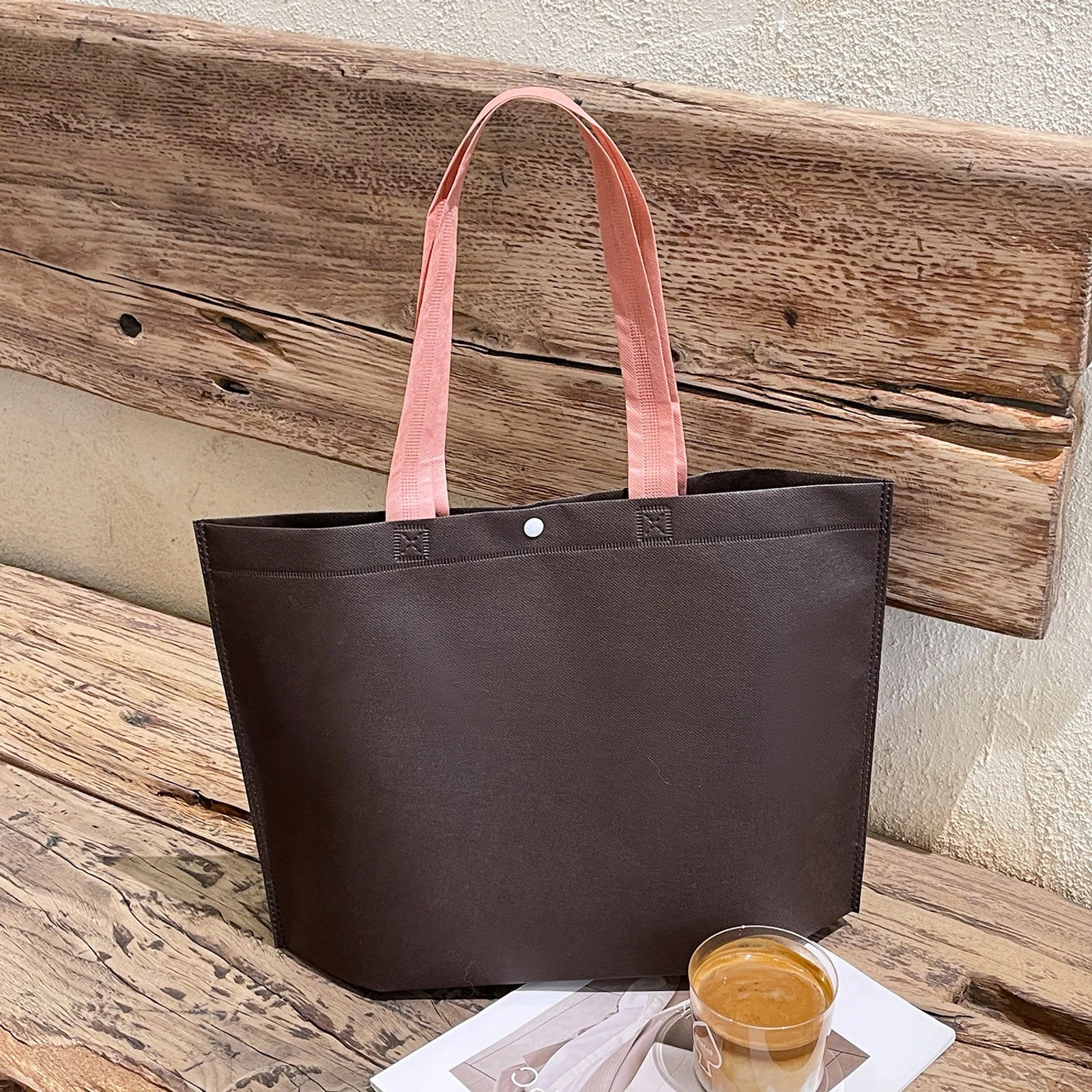 Large-Capacity Non-Woven Tote Bags — 22 Styles — Plain Coffee Brown Shoulder Carry Gusseted Tote