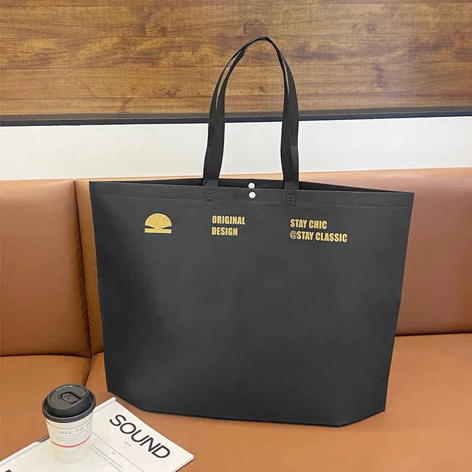 Large-Capacity Non-Woven Tote Bags — 22 Styles — SATYBlack Shoulder Carry Gusseted Tote