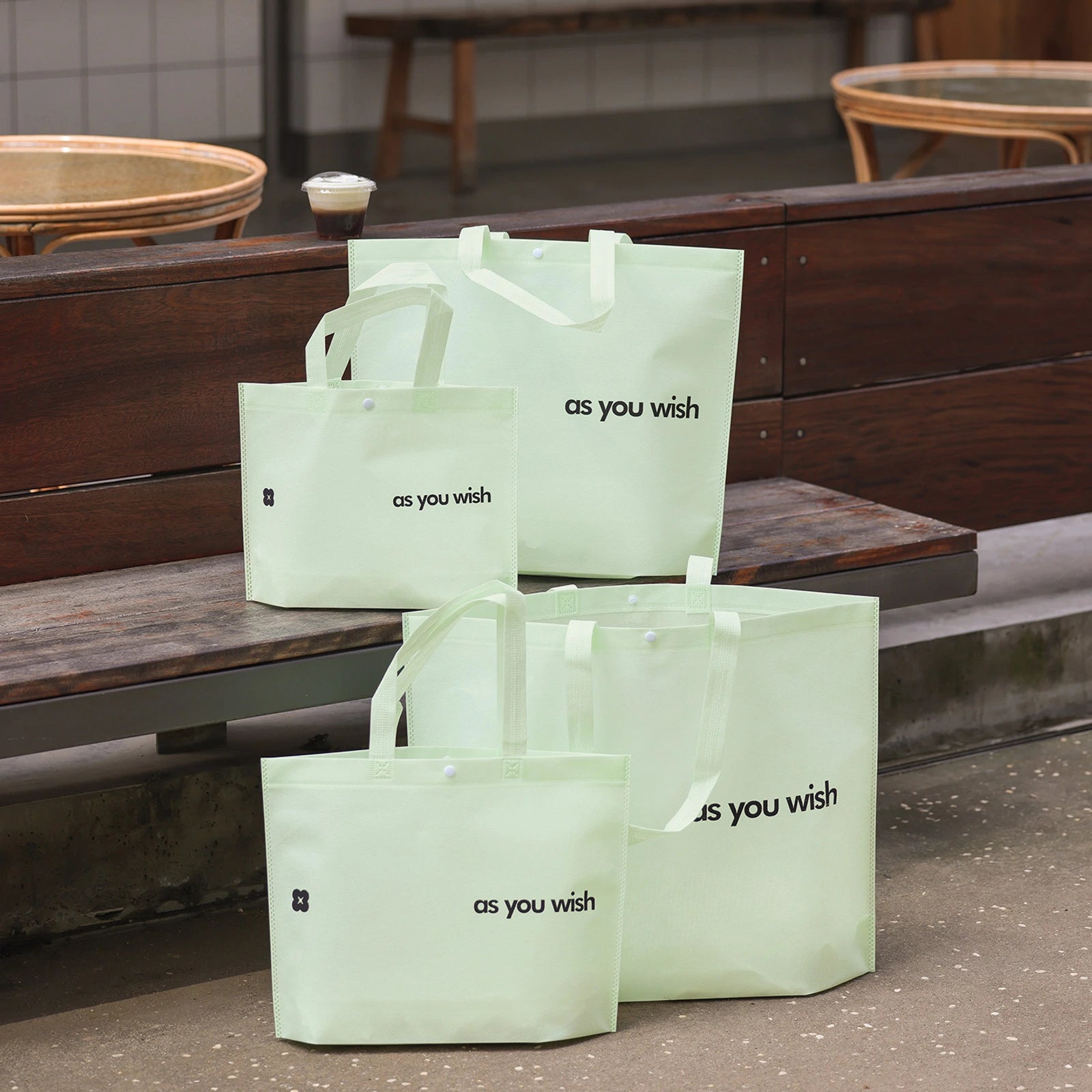 Large-Capacity Non-Woven Tote Bags — 3 Styles — Large — Capacity — Cloud Green with Black Print