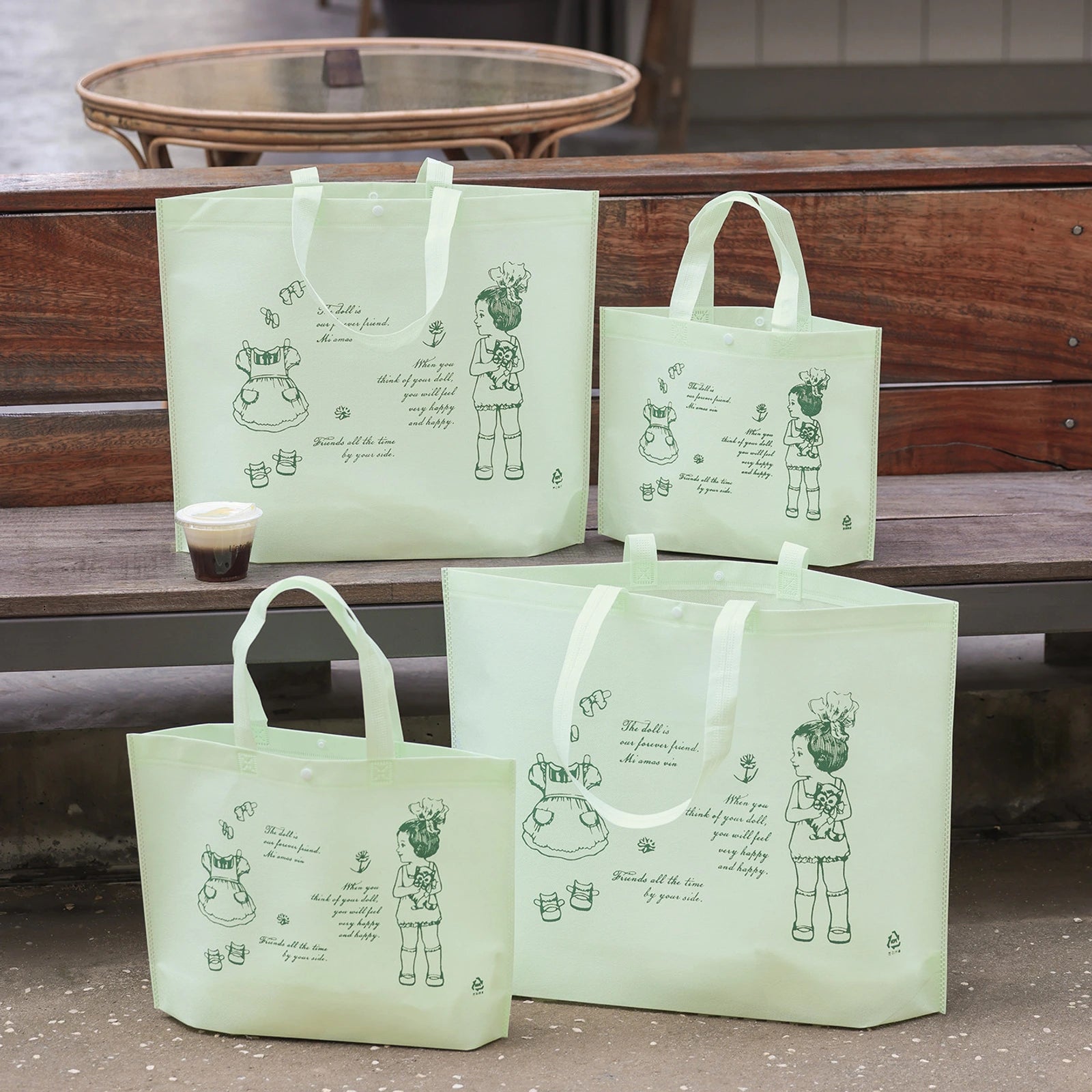 Large-Capacity Non-Woven Tote Bags — 3 Styles — Large — Capacity — Cloud Green with Dark Green Print