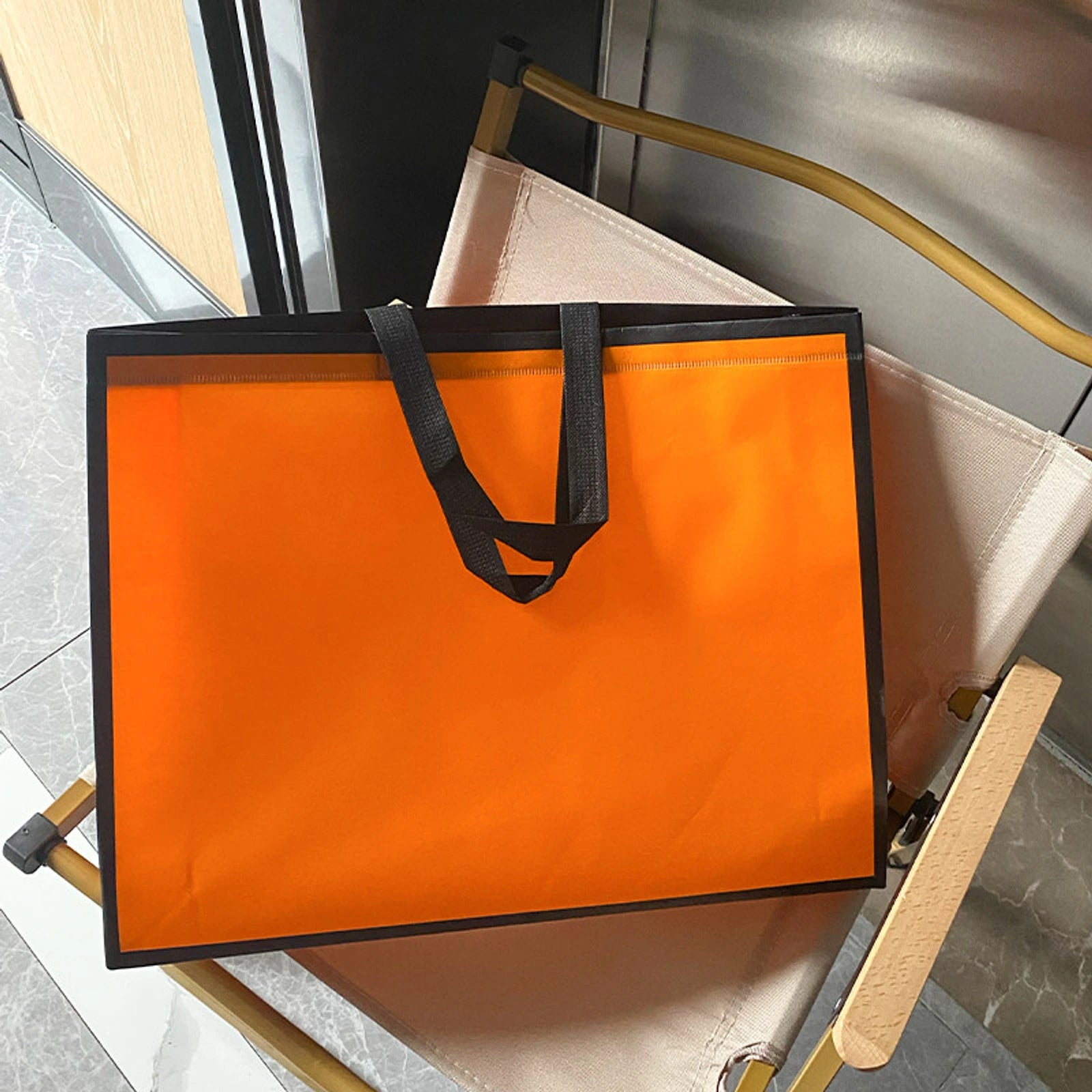 Large-Capacity Non-Woven Tote Bags — 3 Styles — Orange Base with Black Trim