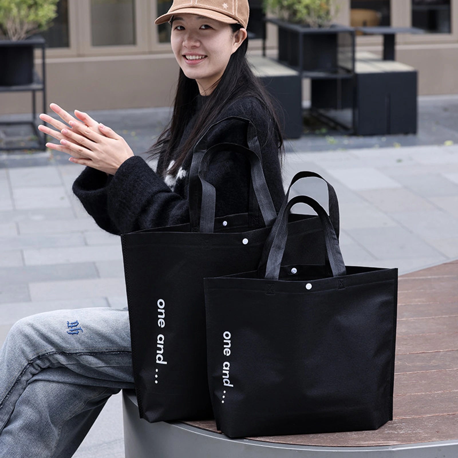 Large-Capacity Non-Woven Tote Bags — 4 Styles — Large — Capacity — Black