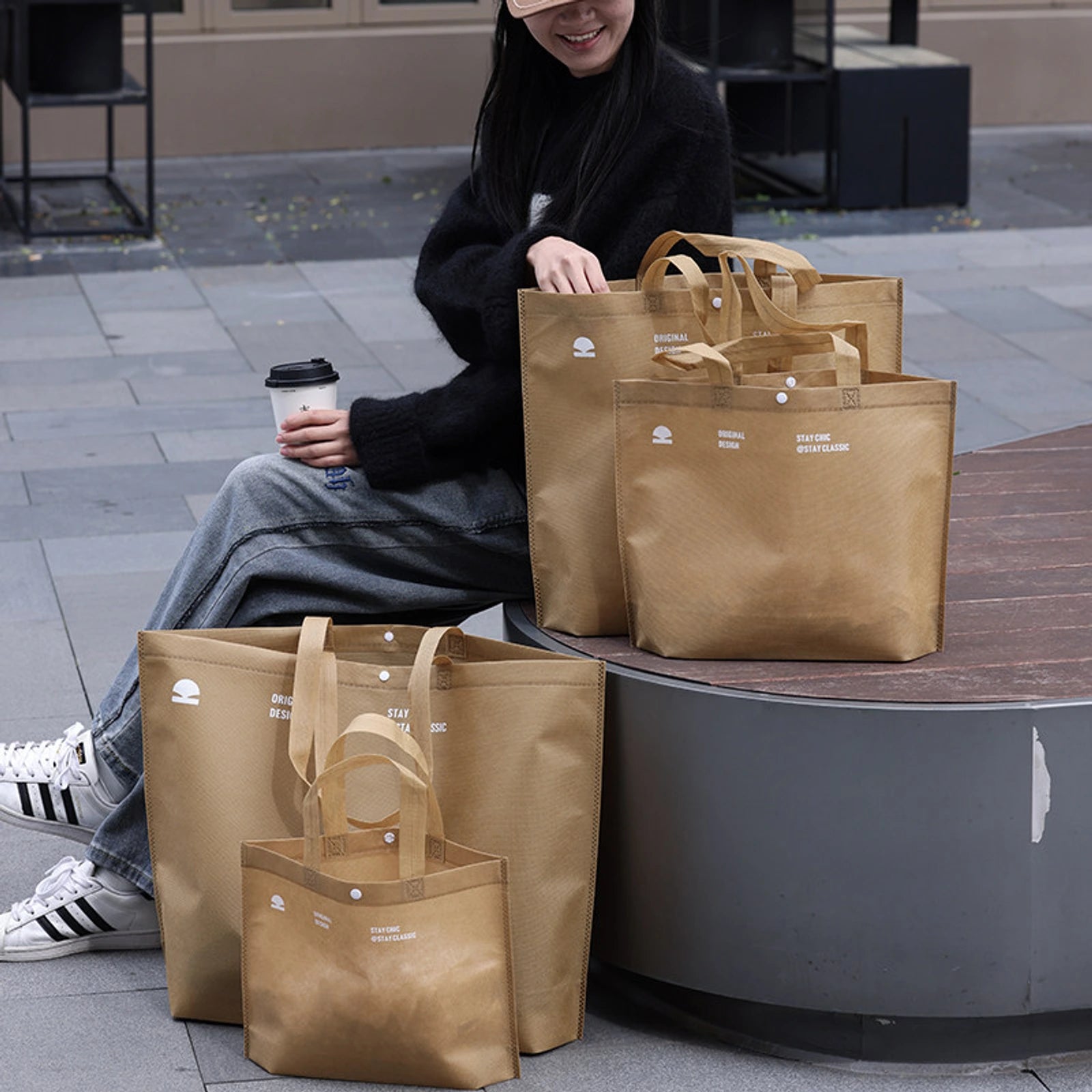 Large-Capacity Non-Woven Tote Bags — 4 Styles — Large — Capacity — Khaki