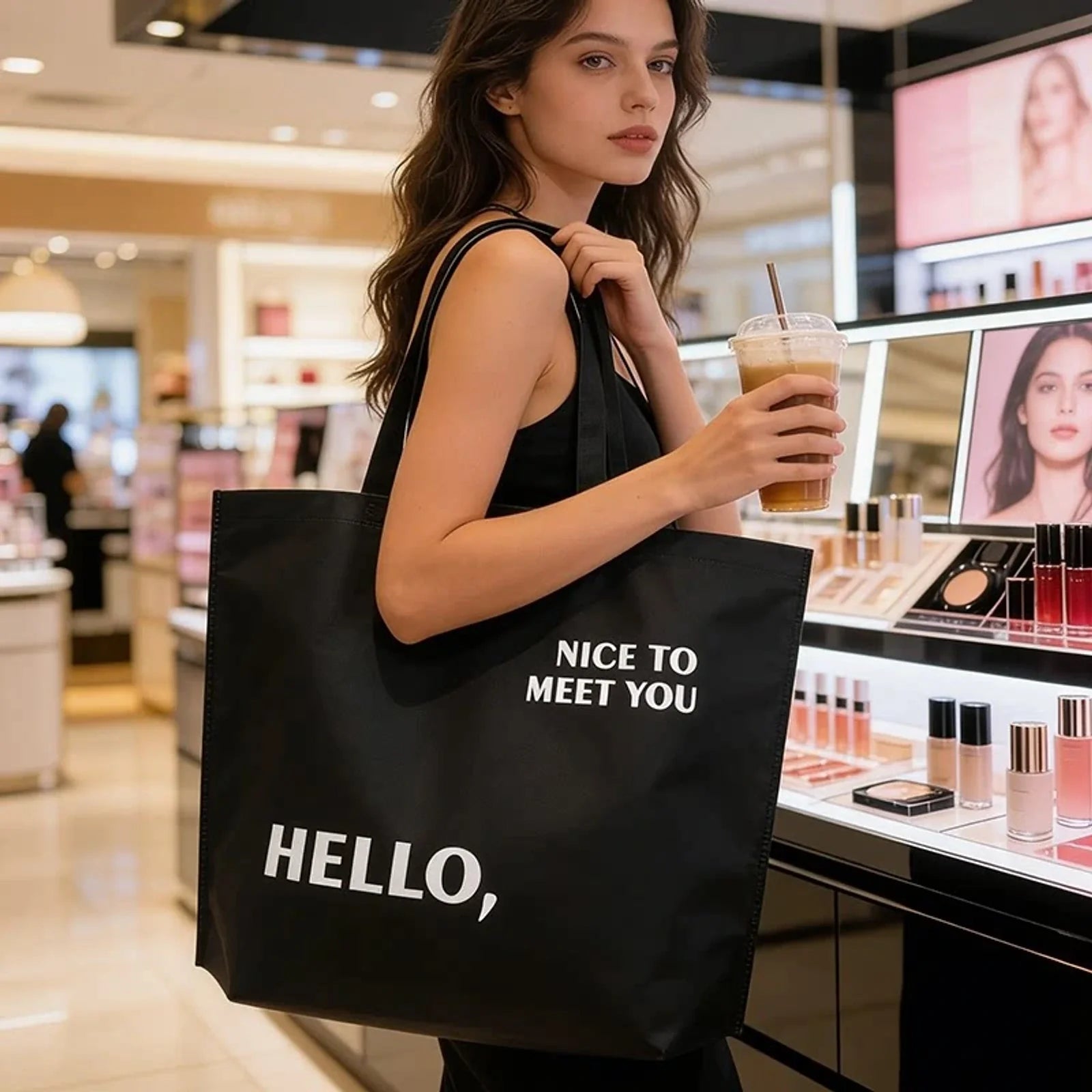 Black Hello Print large-capacity printed non-woven tote bags — 17 styles