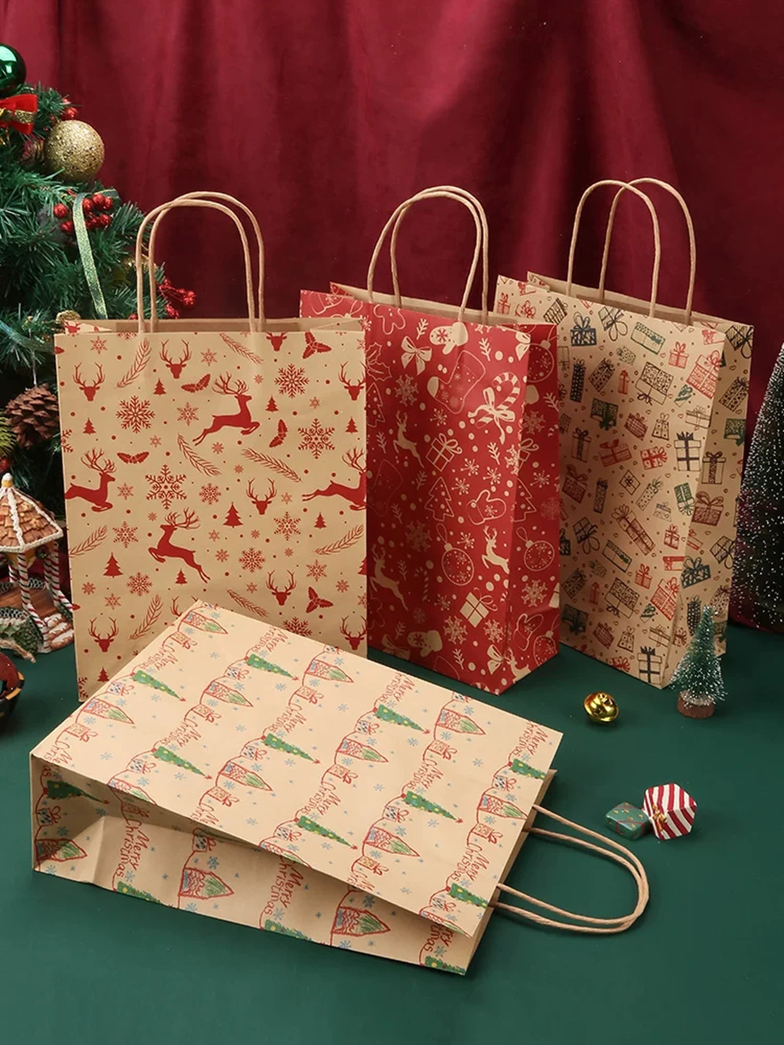 Large Kraft Christmas and Birthday Gift Bags with Twisted Handles – product view 02