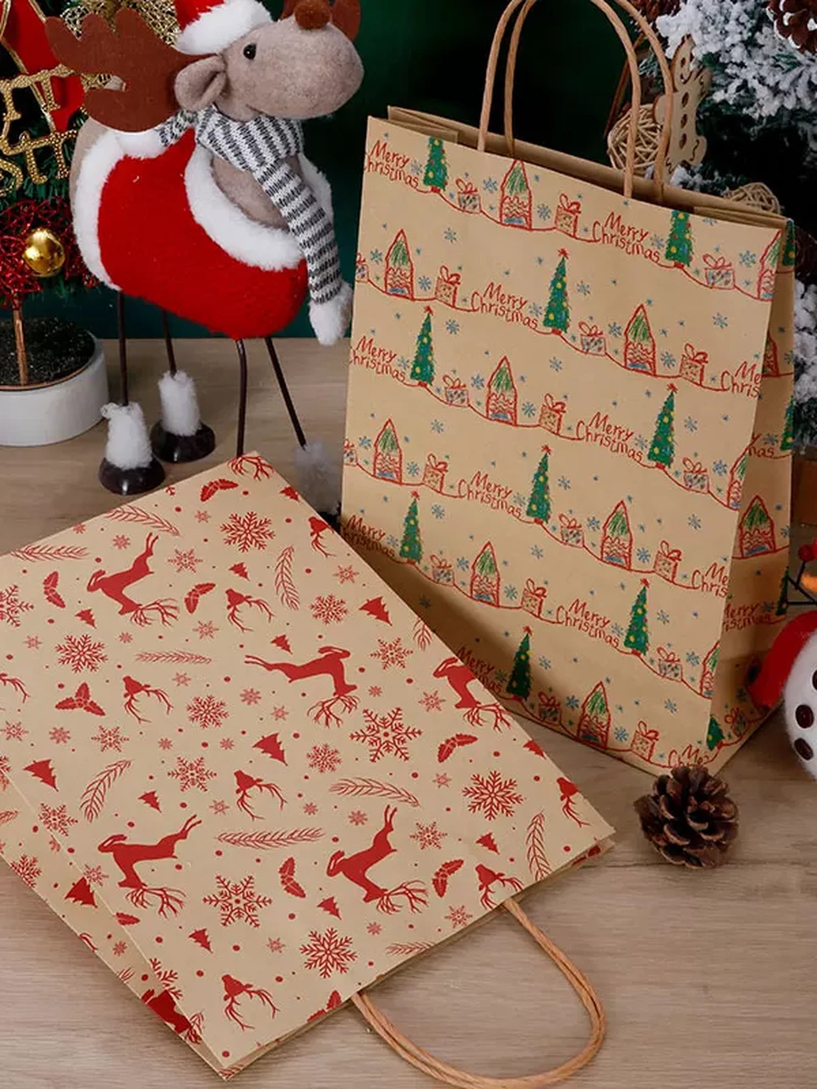 Large Kraft Christmas and Birthday Gift Bags with Twisted Handles – product view 04