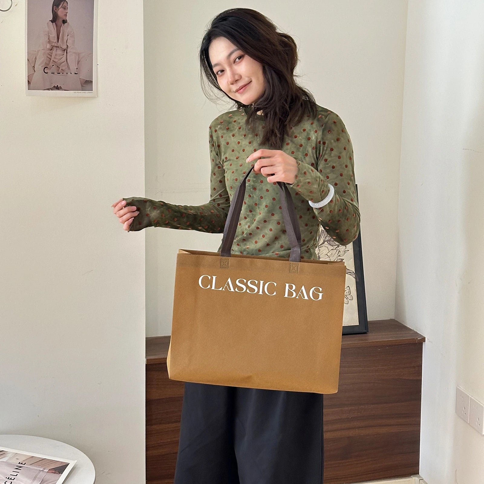 Latte Brown Non-Woven Tote Bags — 2 Styles — Latte BrownLettering