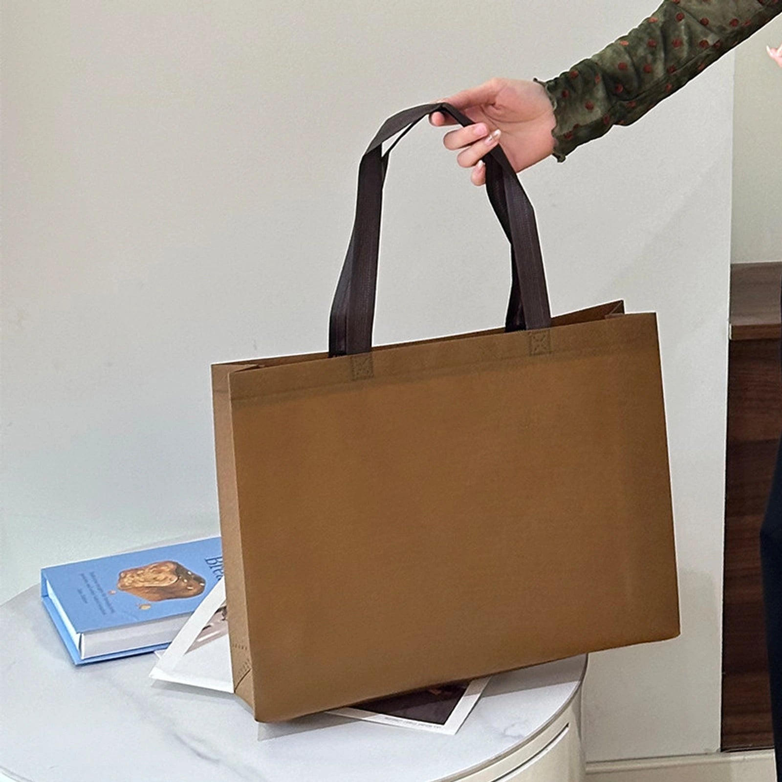 Latte Brown Non-Woven Tote Bags — 2 Styles — Latte BrownPlain