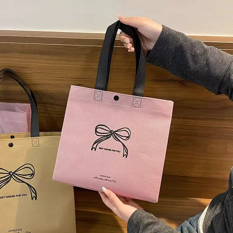 lavender wishes bow non woven tote bag