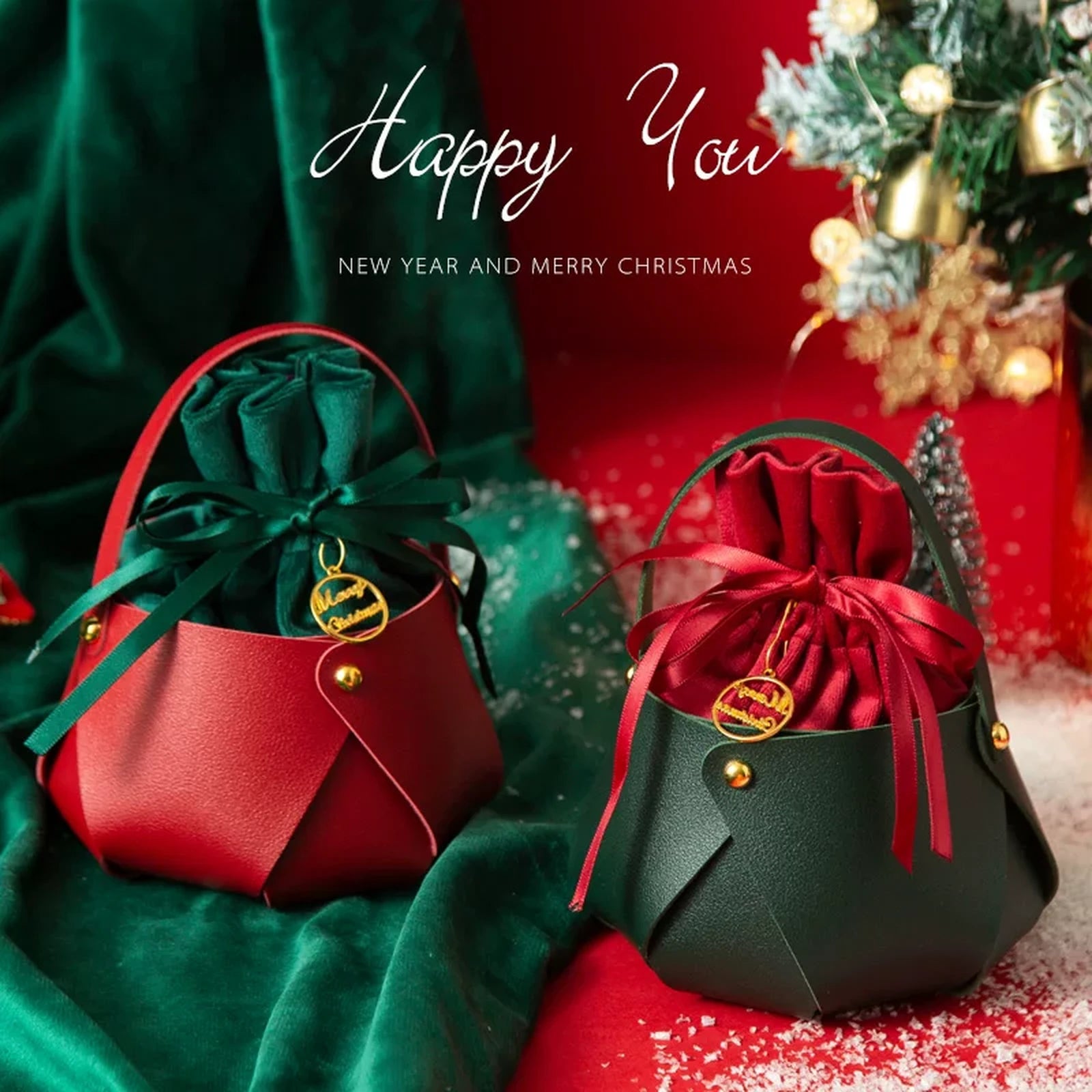Leather-Look Hexagonal Christmas Apple Gift Bags – product view