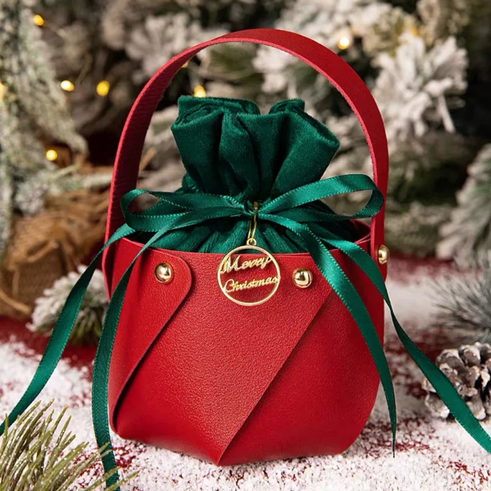 Leather-Look Hexagonal Christmas Apple Gift Bags – product view