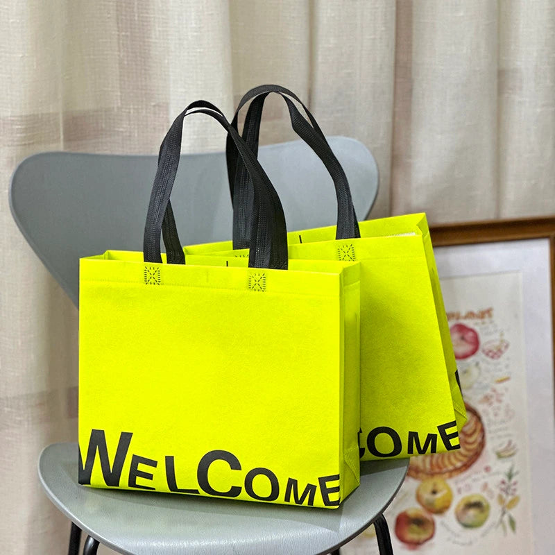 Green Letter Print letter-print laminated non-woven tote bags