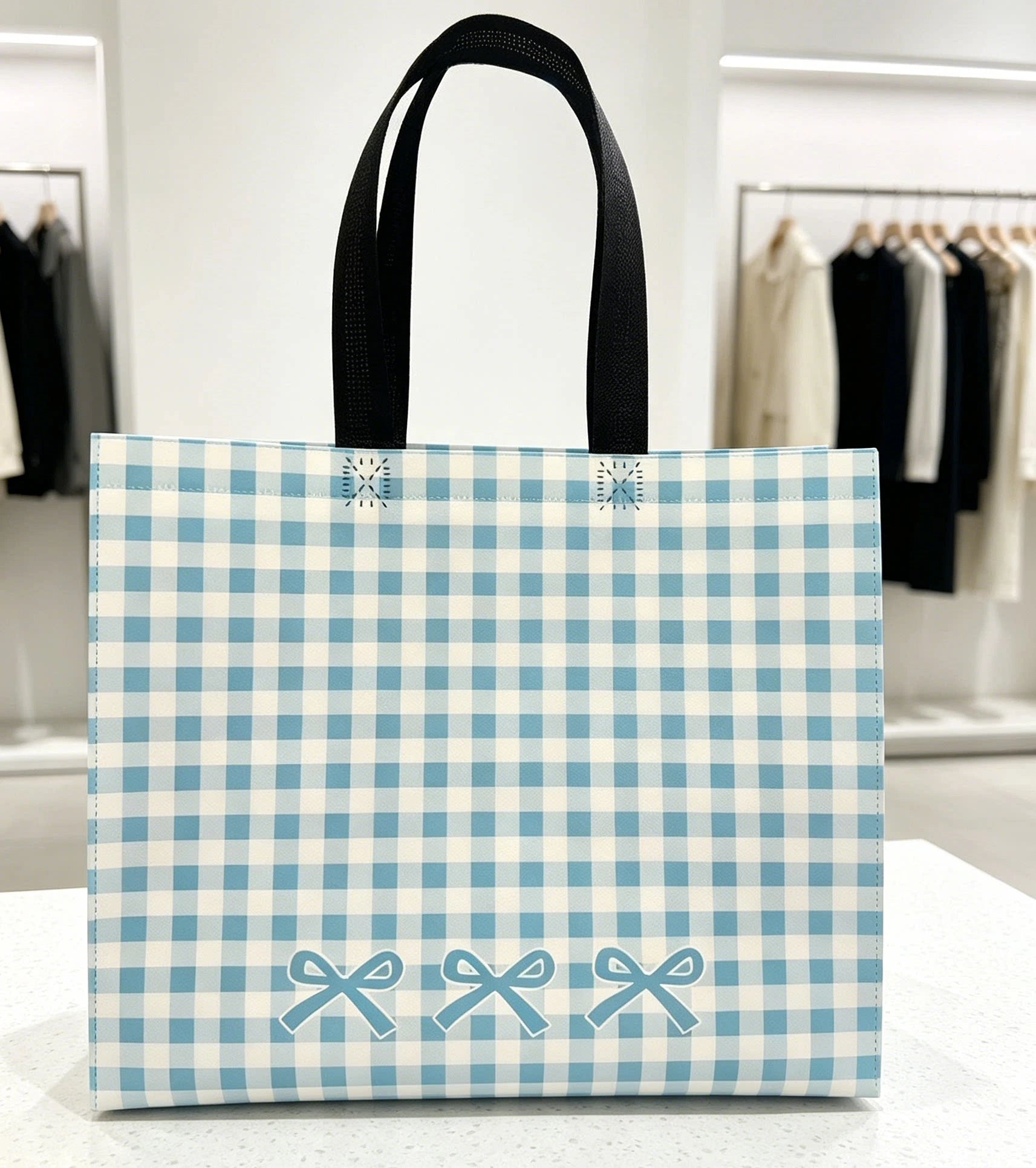 Macaron Blue — Horizontal macaron laminated non-woven tote bags — 3 colors