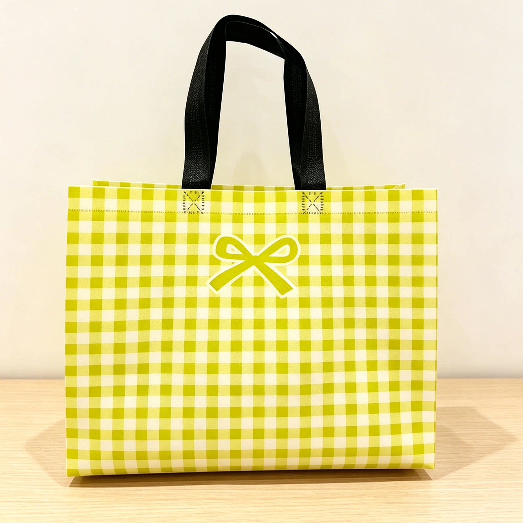Macaron Yellow — Horizontal macaron laminated non-woven tote bags — 3 colors