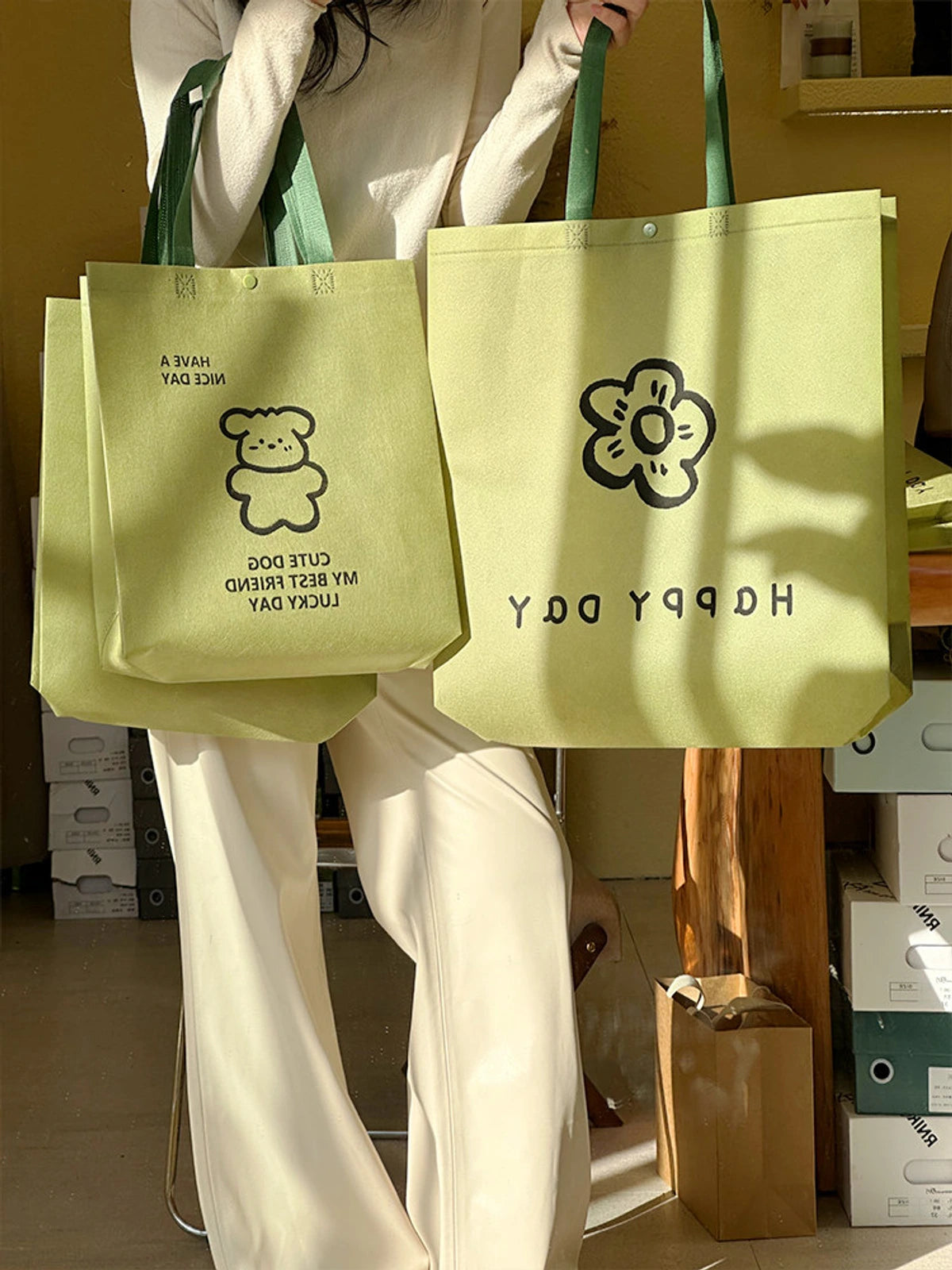 Matcha Green Non-Woven Tote Bags — 3 Styles product view 2
