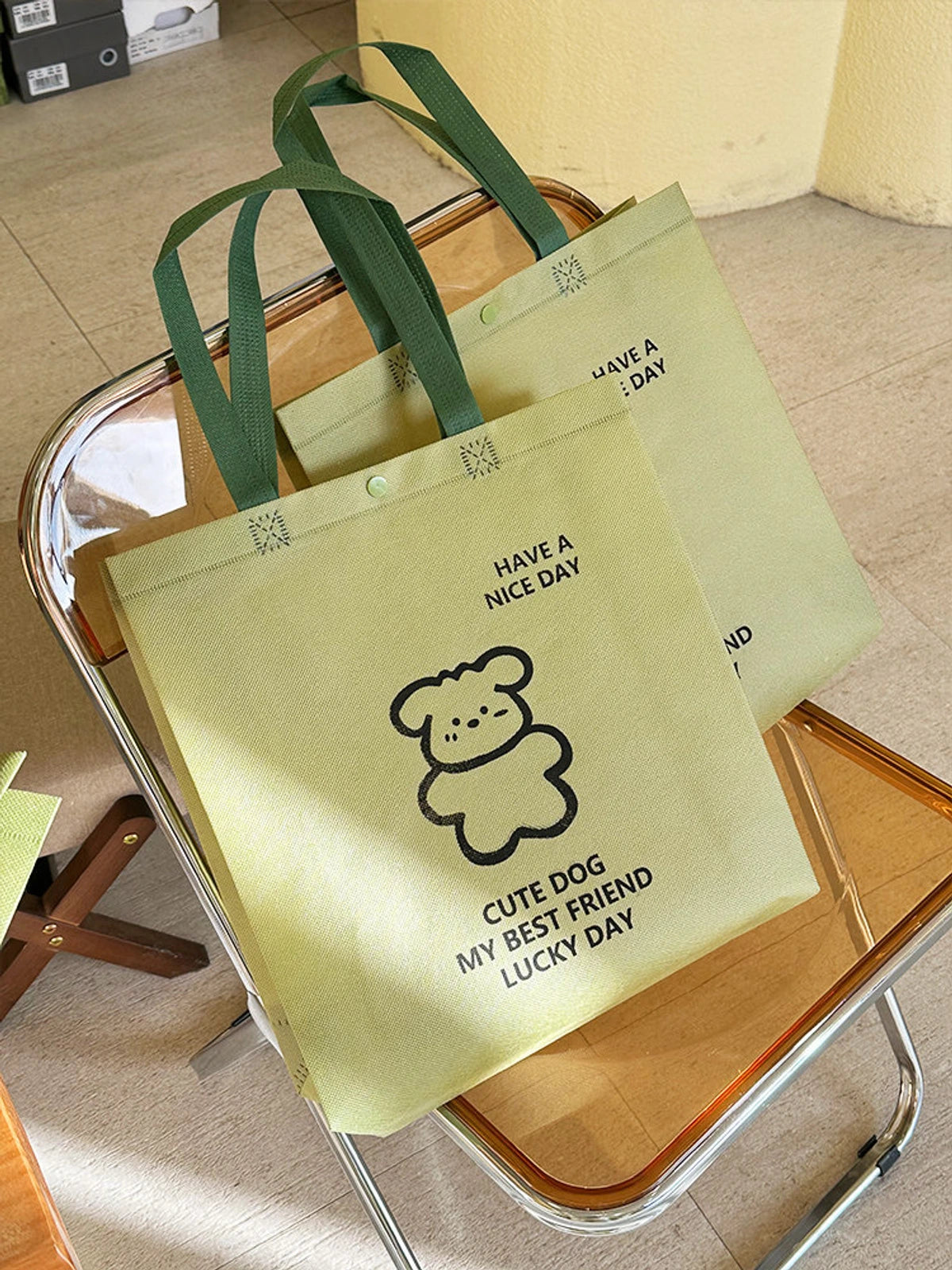 Matcha Green Non-Woven Tote Bags — 3 Styles product view 3