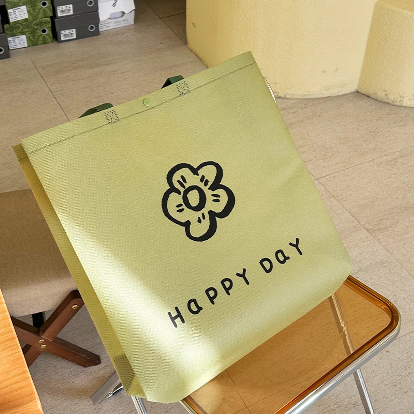 Matcha Green Non-Woven Tote Bags — 3 Styles — Matcha Green — Small Floral Print