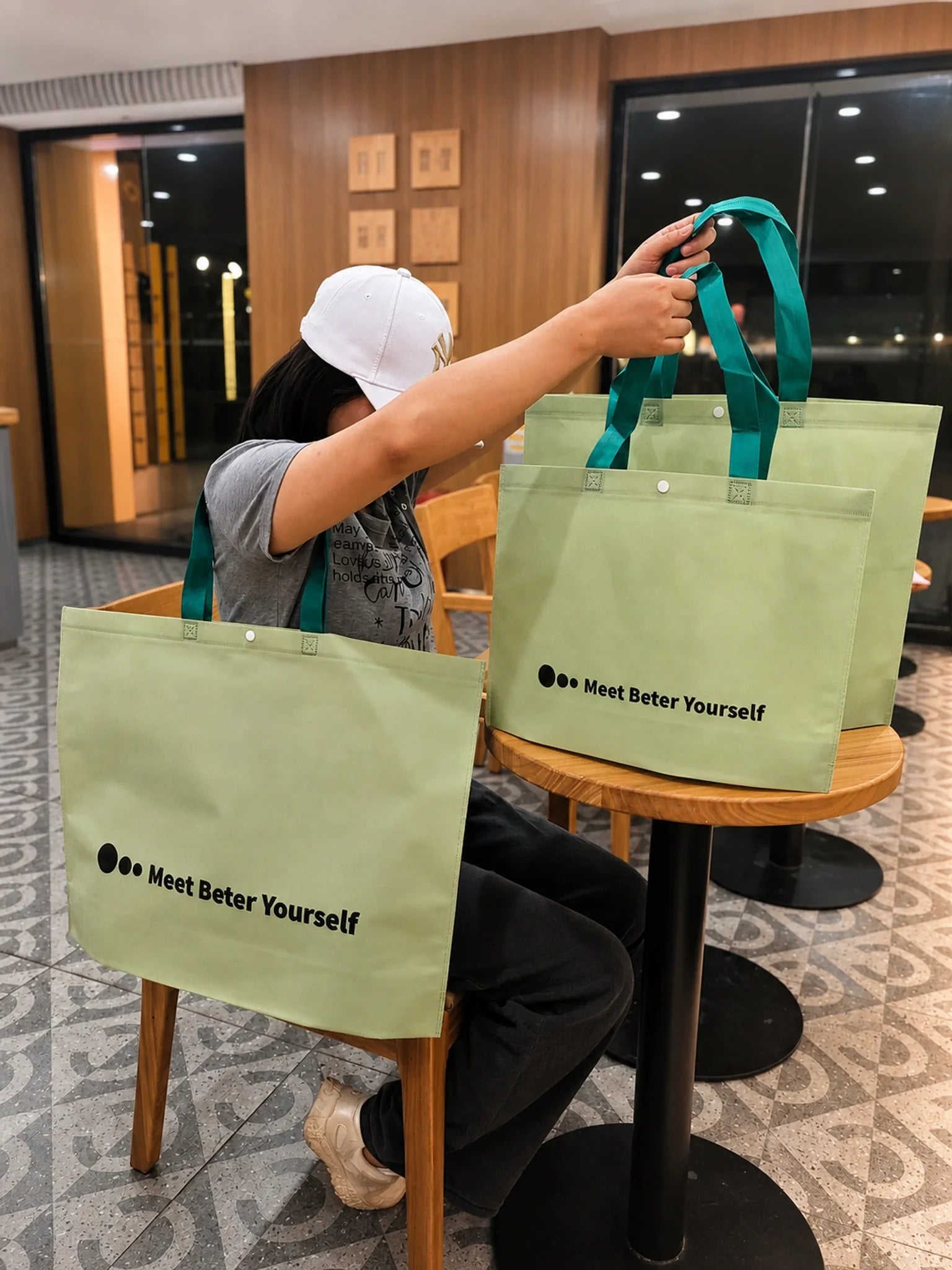 Matcha Green Non-Woven Tote Bags — Printed & Plain product view 2