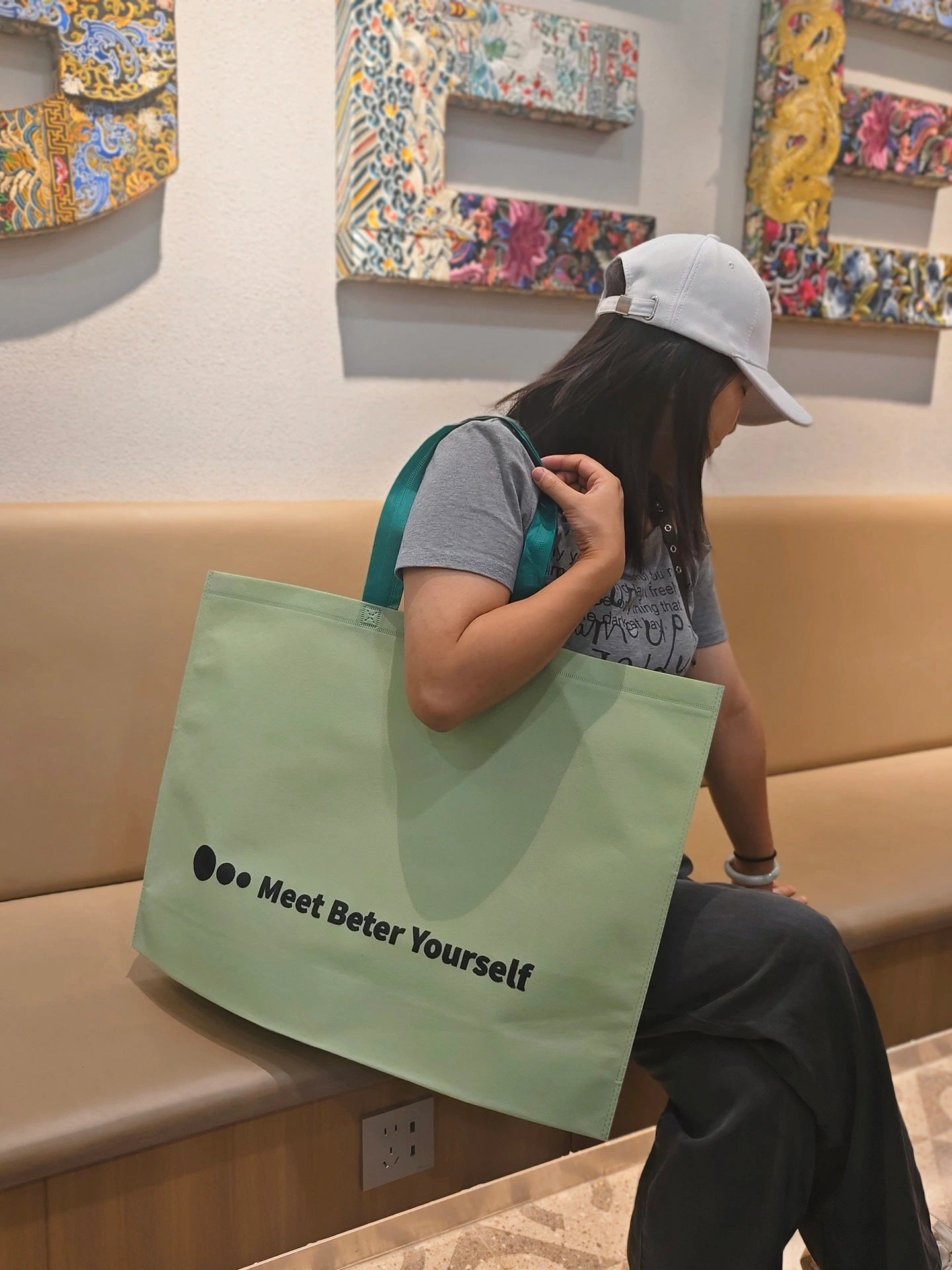 Matcha Green Non-Woven Tote Bags — Printed & Plain product view 3