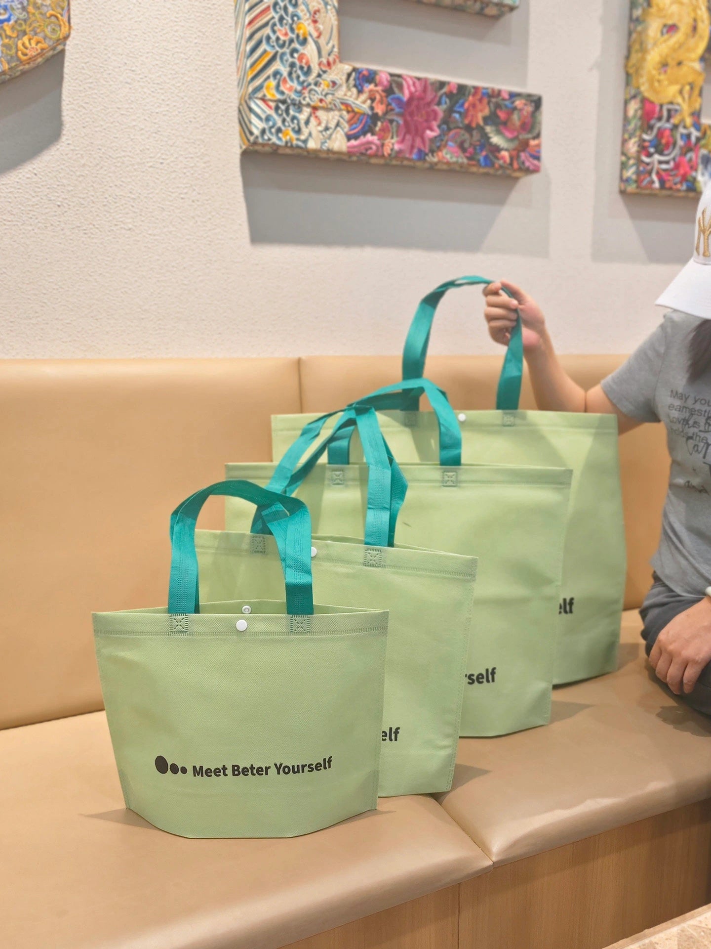 Matcha Green Non-Woven Tote Bags — Printed & Plain product view 4