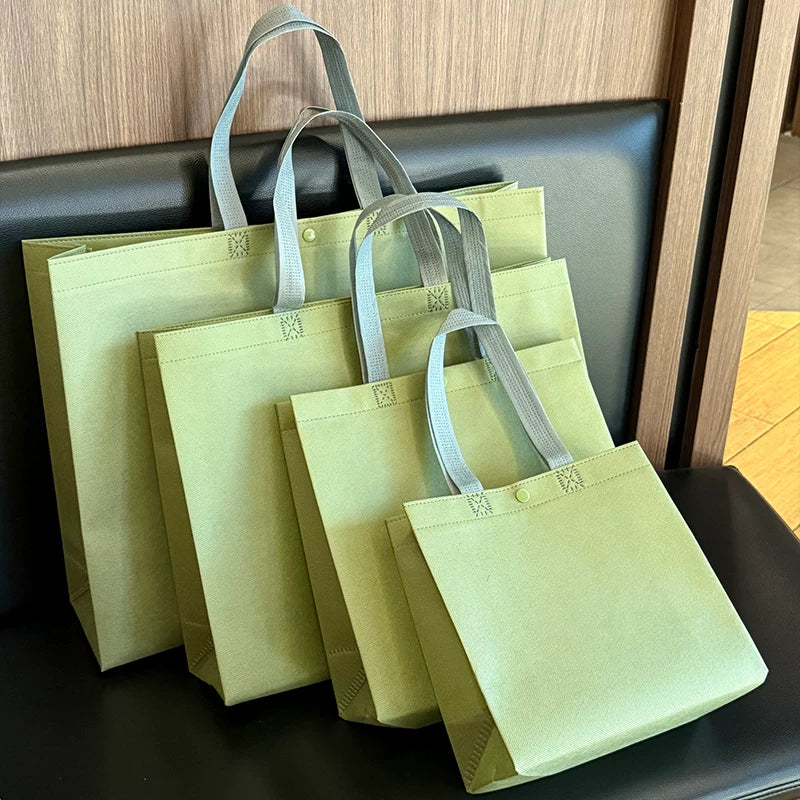 Plain matcha green non-woven snap tote bag