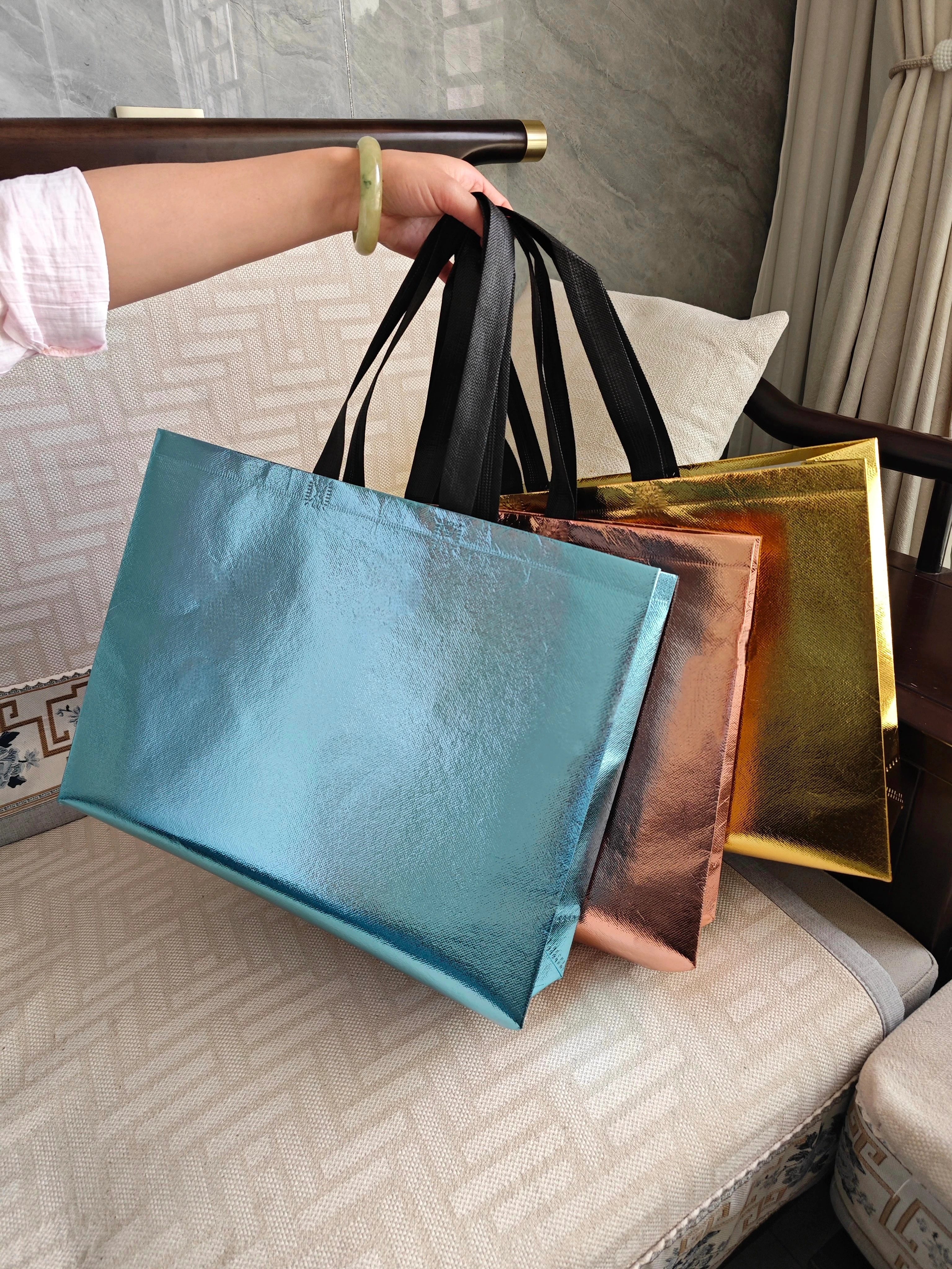 Metallic Mirror Laminated Non-Woven Tote Bags — 6 Colors product view 2