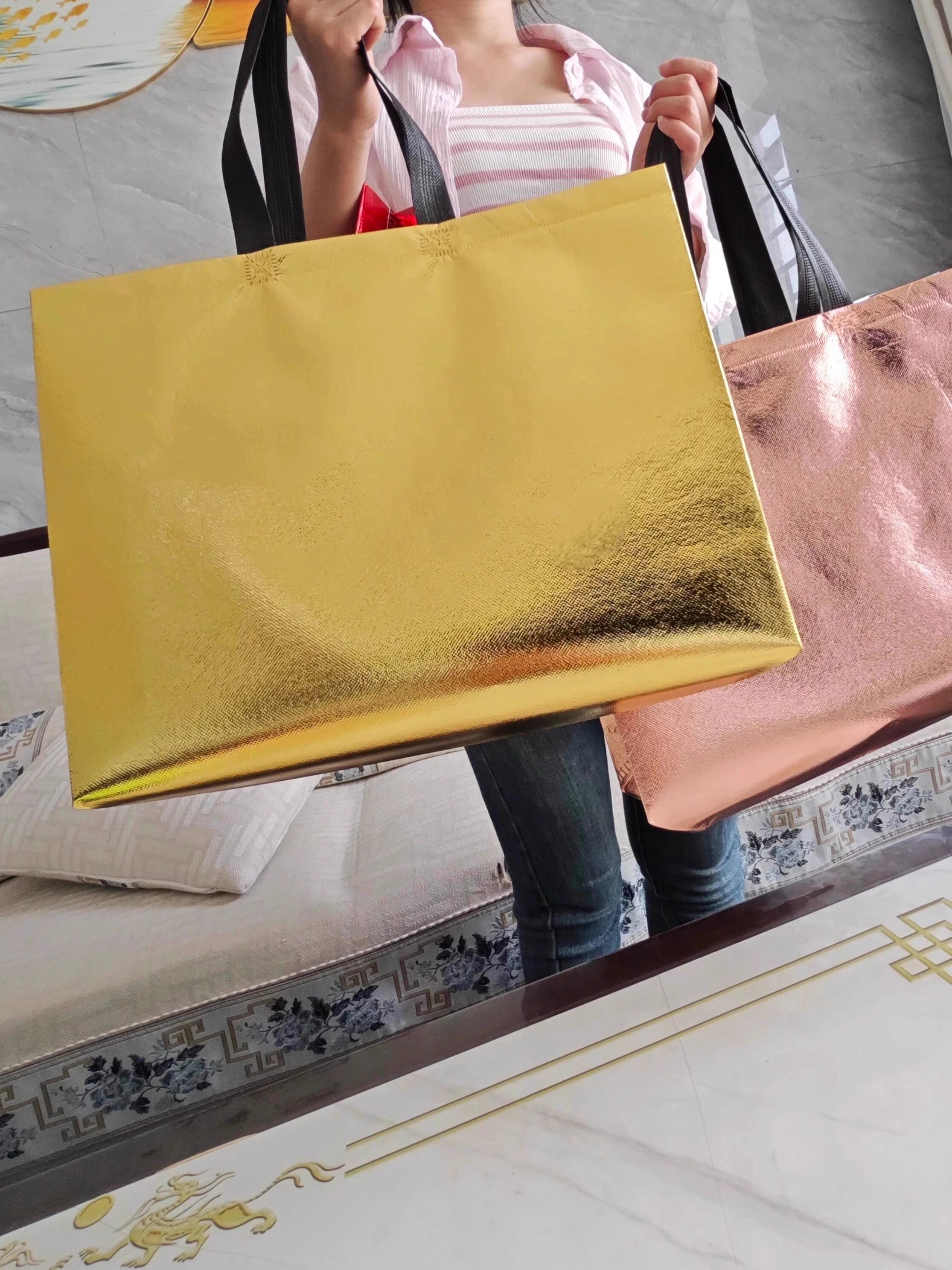Metallic Mirror Laminated Non-Woven Tote Bags — 6 Colors product view 3