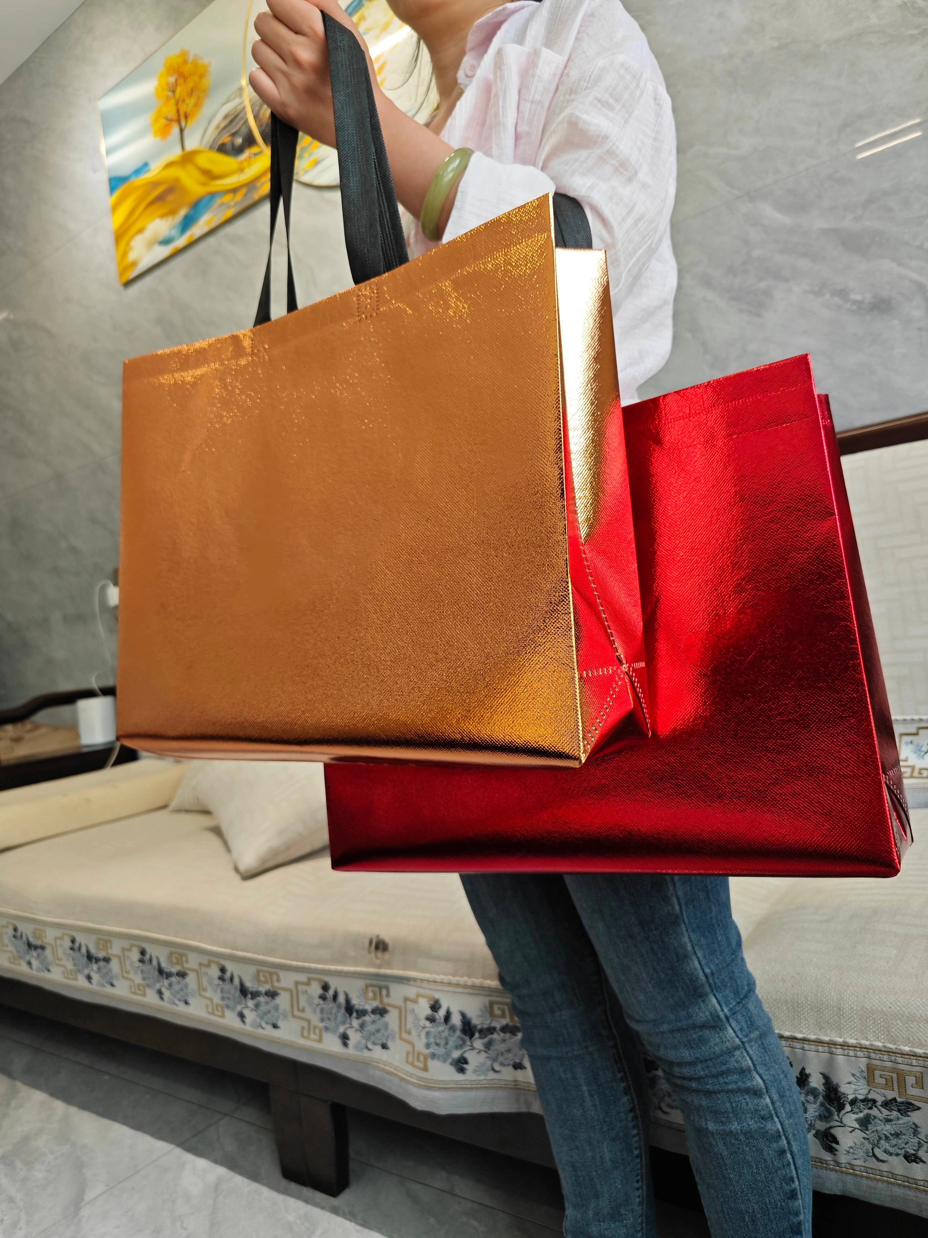 Metallic Mirror Laminated Non-Woven Tote Bags — 6 Colors product view 4