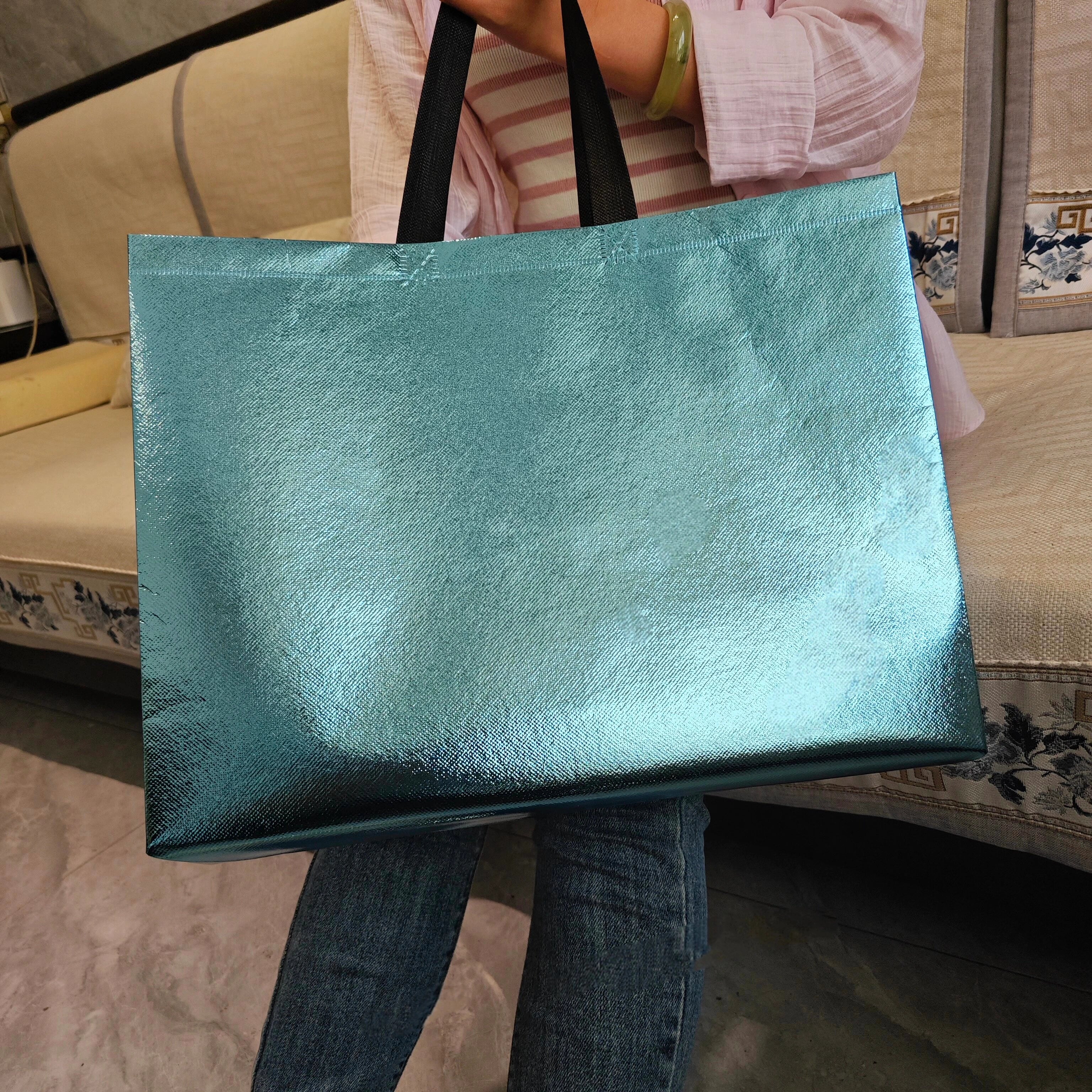Metallic Blue-Green — 100 gsm metallic mirror laminated non-woven tote bags — 6 colors