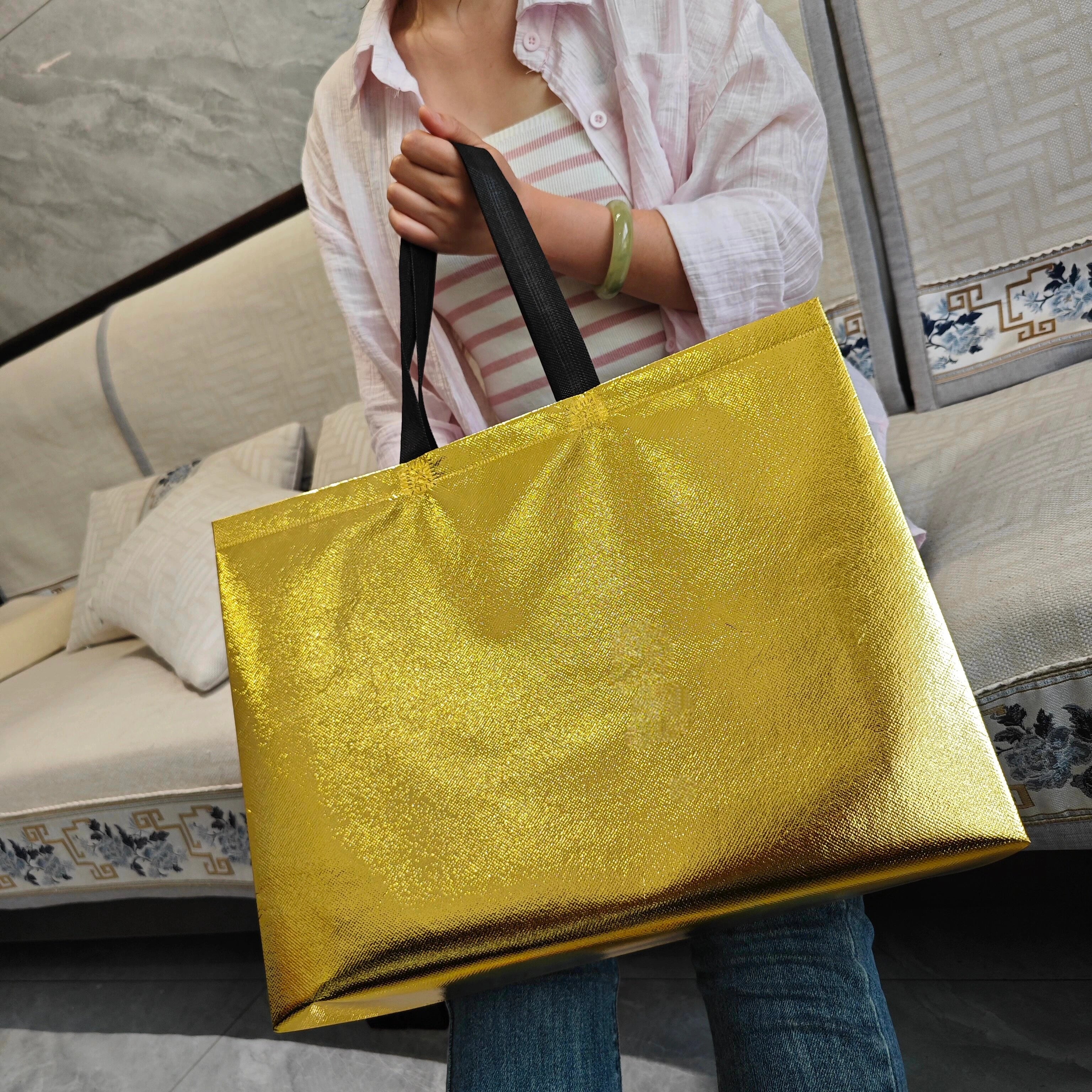Metallic Gold — 100 gsm metallic mirror laminated non-woven tote bags — 6 colors