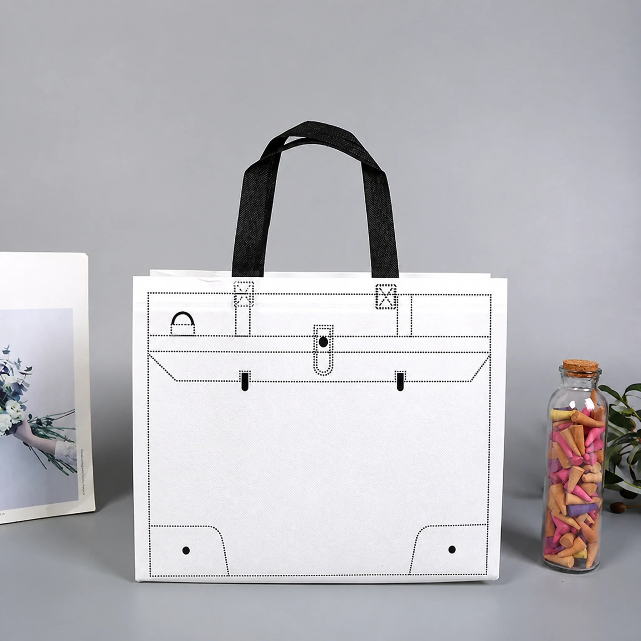White Bag Print minimalist non-woven tote bags — 14 styles
