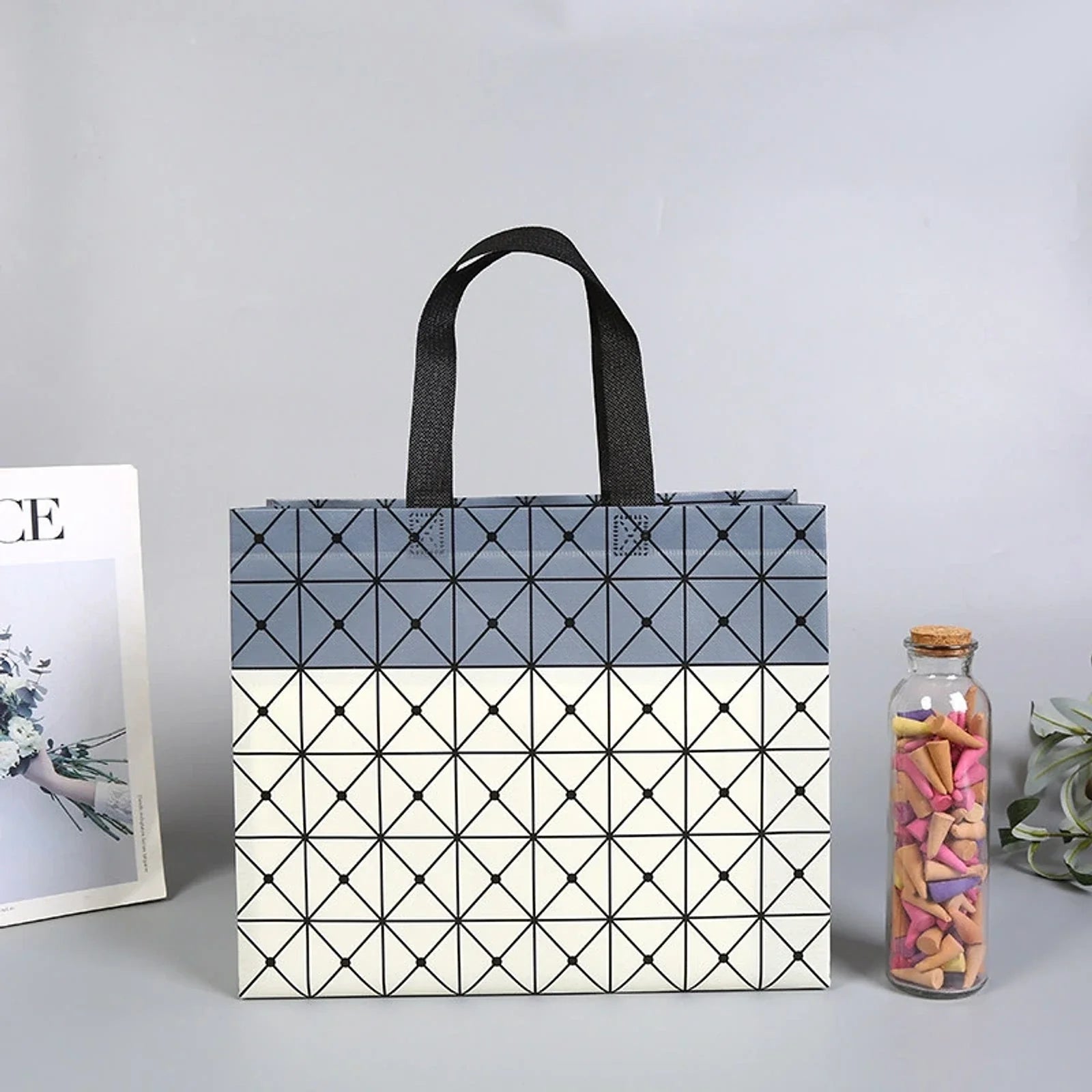 Yellow Plaid minimalist non-woven tote bags — 14 styles