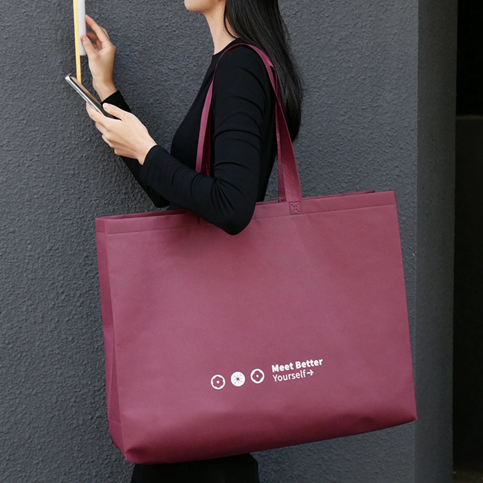 Mountain-Green Non-Woven Tote Bags — 7 Styles — Gusseted — Ancora Red