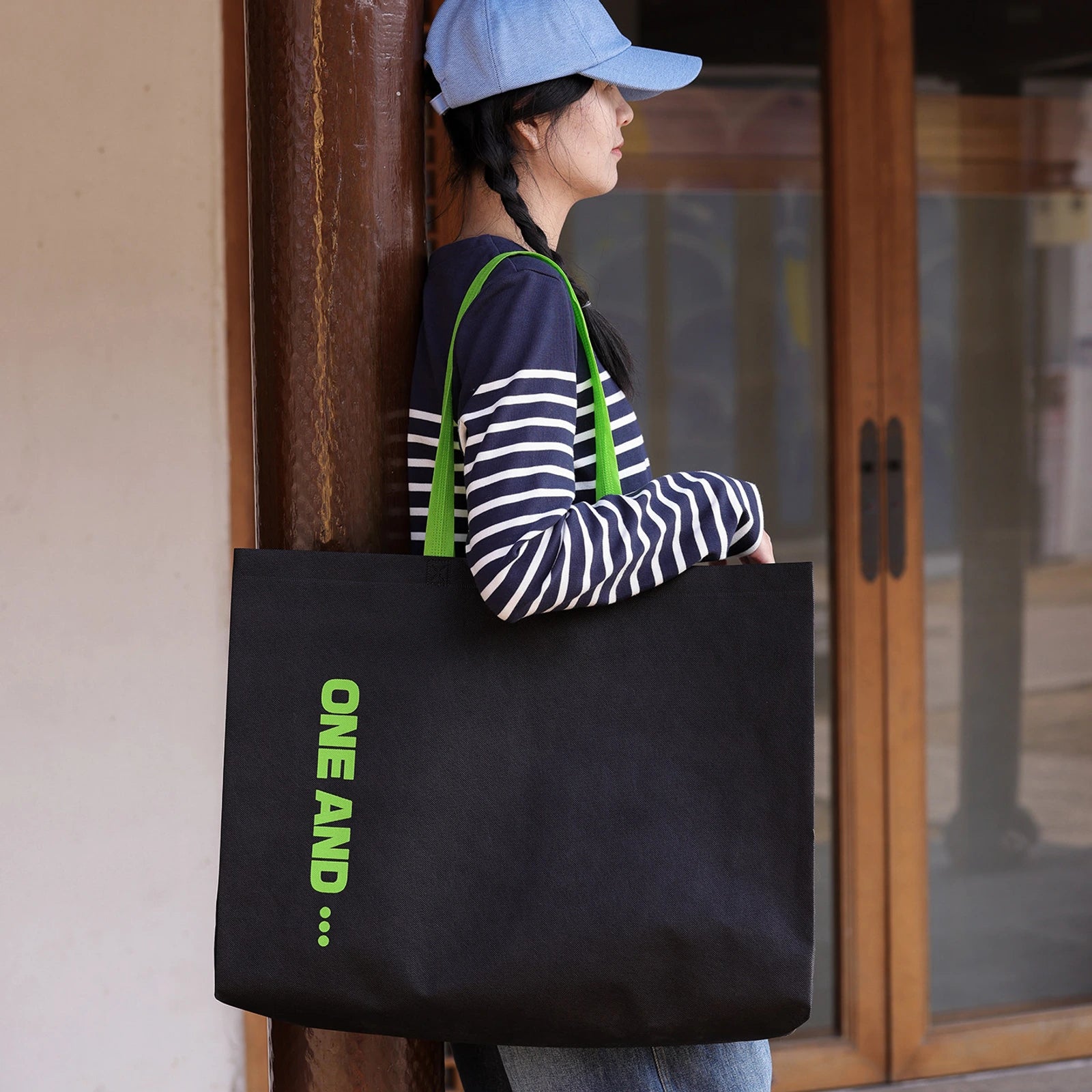 Mountain-Green Non-Woven Tote Bags — 7 Styles — Gusseted — Black & Green