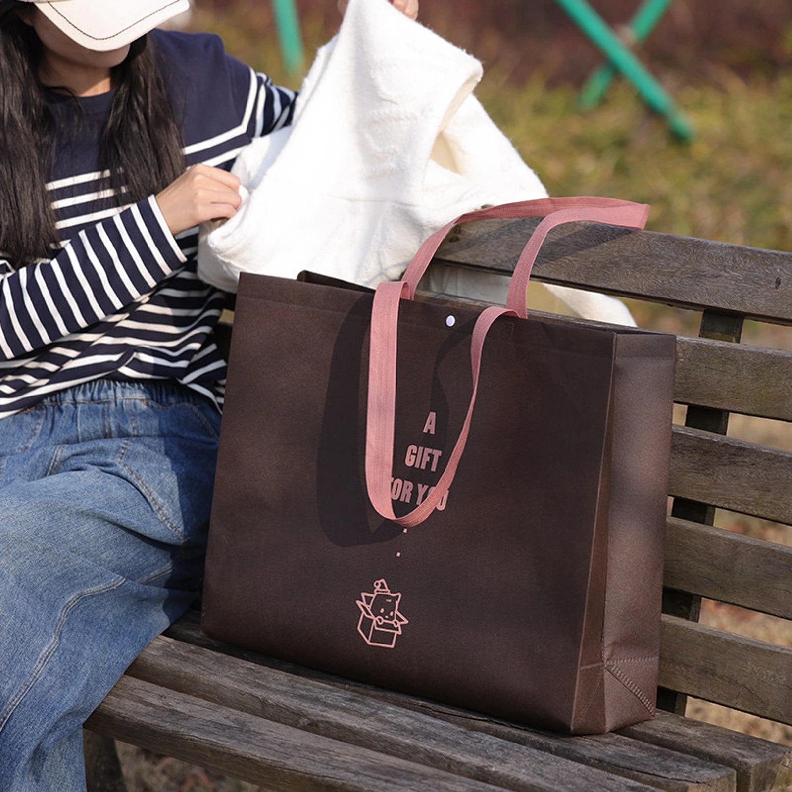 Mountain-Green Non-Woven Tote Bags — 7 Styles — Gusseted — Coffee Pink