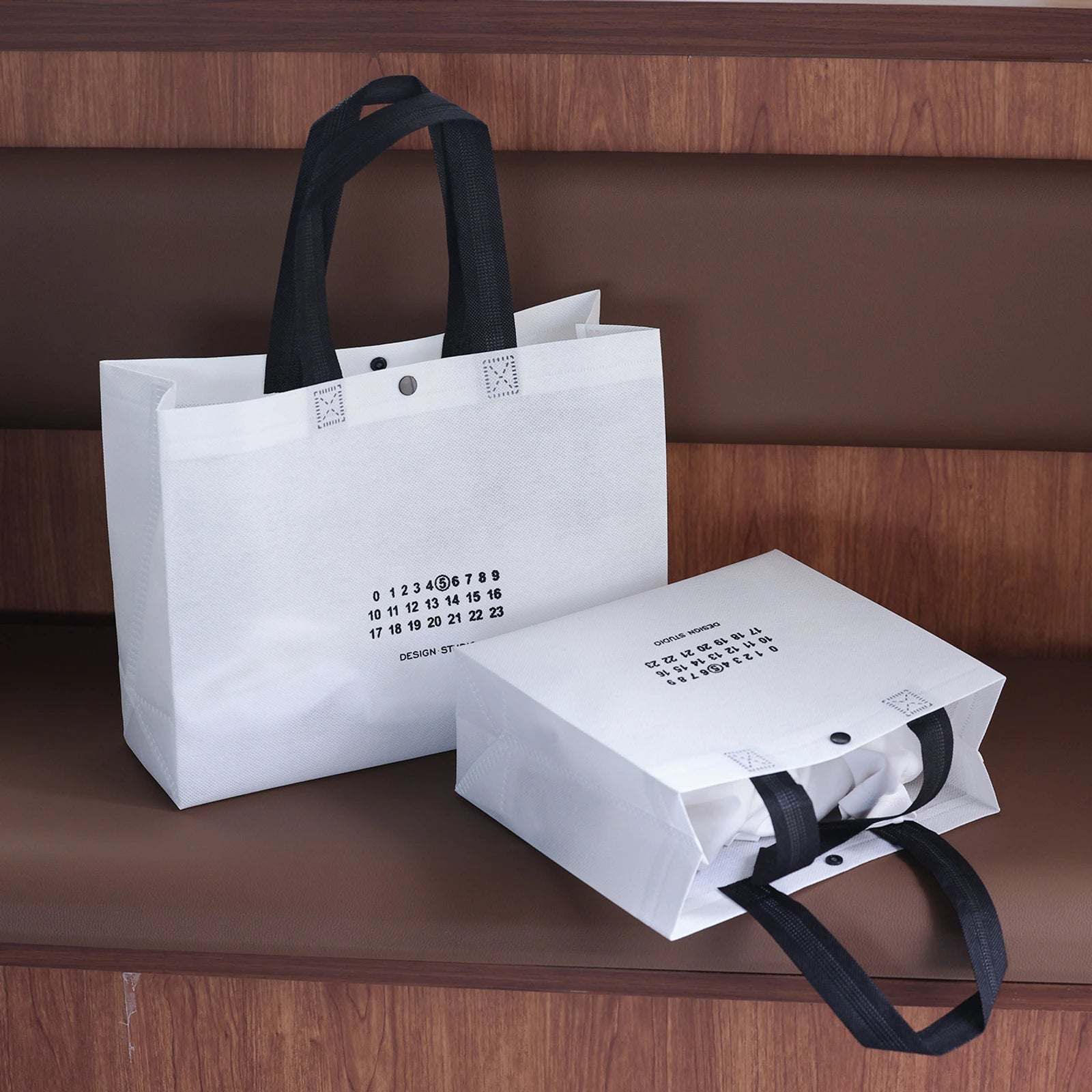 Mountain-Green Non-Woven Tote Bags — 7 Styles — Gusseted — White